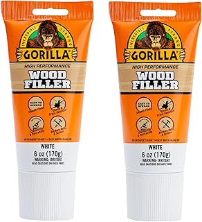 Gorilla All Purpose Wood Filler, White Wood Filler, 6 Ounce Tube (Pack of 2) - Water Resistant for Indoor or Outdoor Projects and Repairs