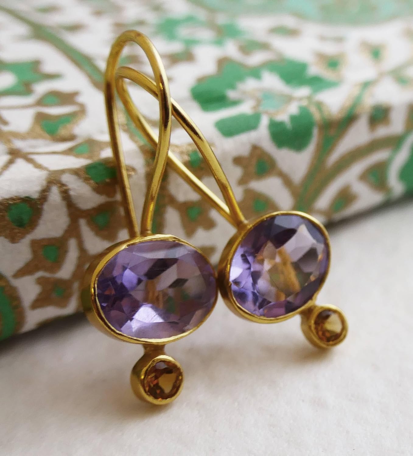 Natural Gemstone Gold Plated Sterling Silver Drop Earrings - Handmade Jewellery Gift Ideas for Women - Image 3