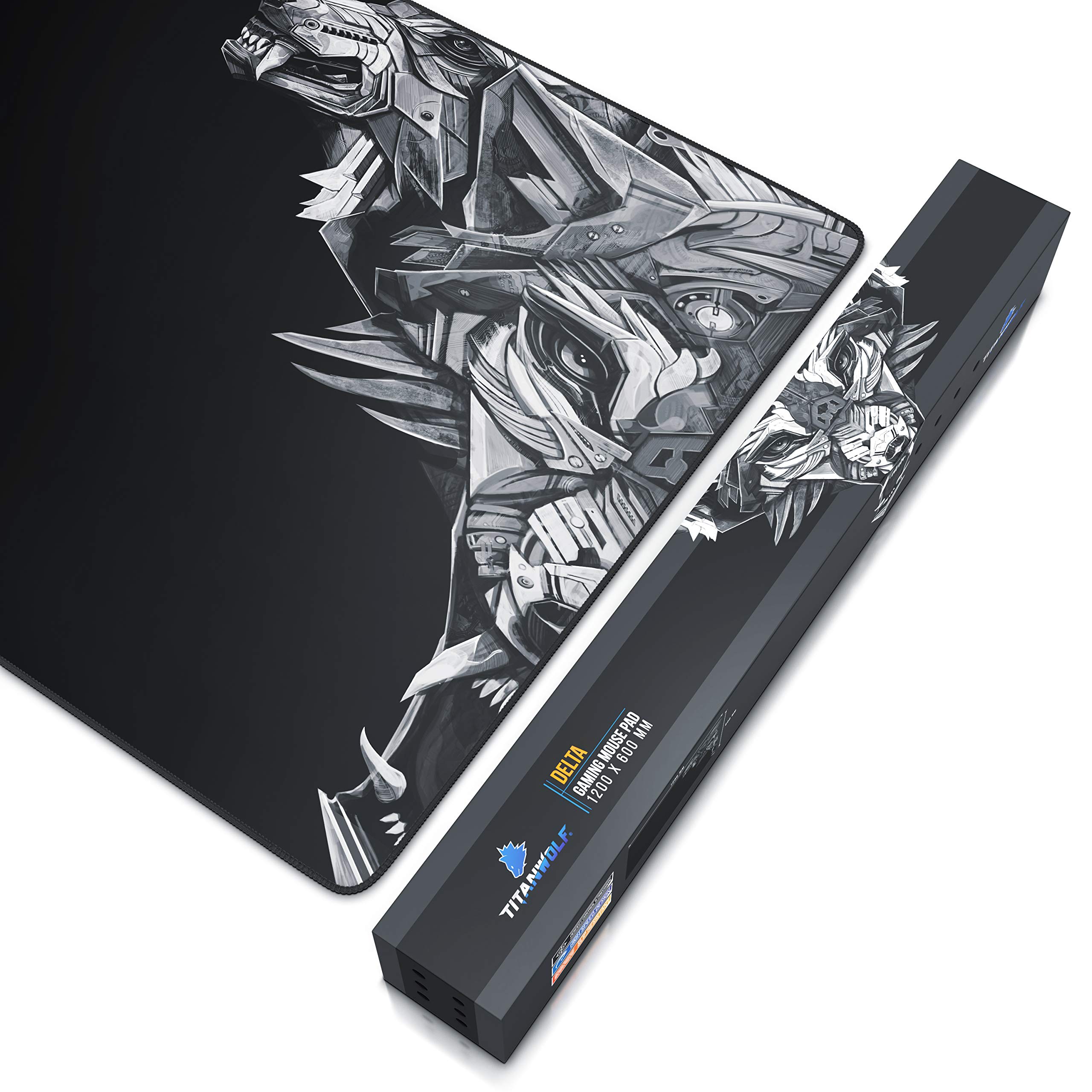 TITANWOLF - Tapis de Souris Gaming XXL 1200x600mm - Tapis de Table Surdimensionné Extra Grand XXXL – pour précision et rapidité - pour Souris et Clavier Roccat Razer Logitech - Noir