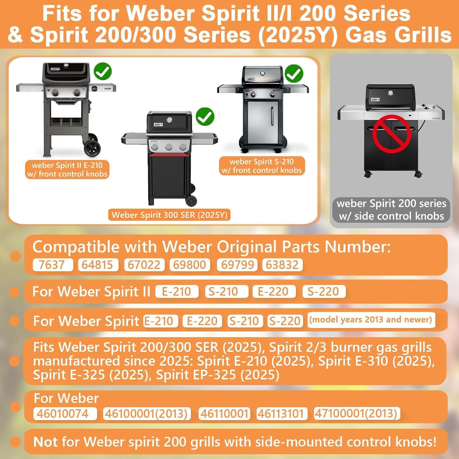 7637 Spirit Griddle Insert for Weber Spirit 2 Grill Part GS4 Spirit II/I 200 SER E210 E220 S210,Webber Spirit 200/300(2025) Replacement for Weber Grill Accessories Spirit Grate&Griddle Plate Cast Iron