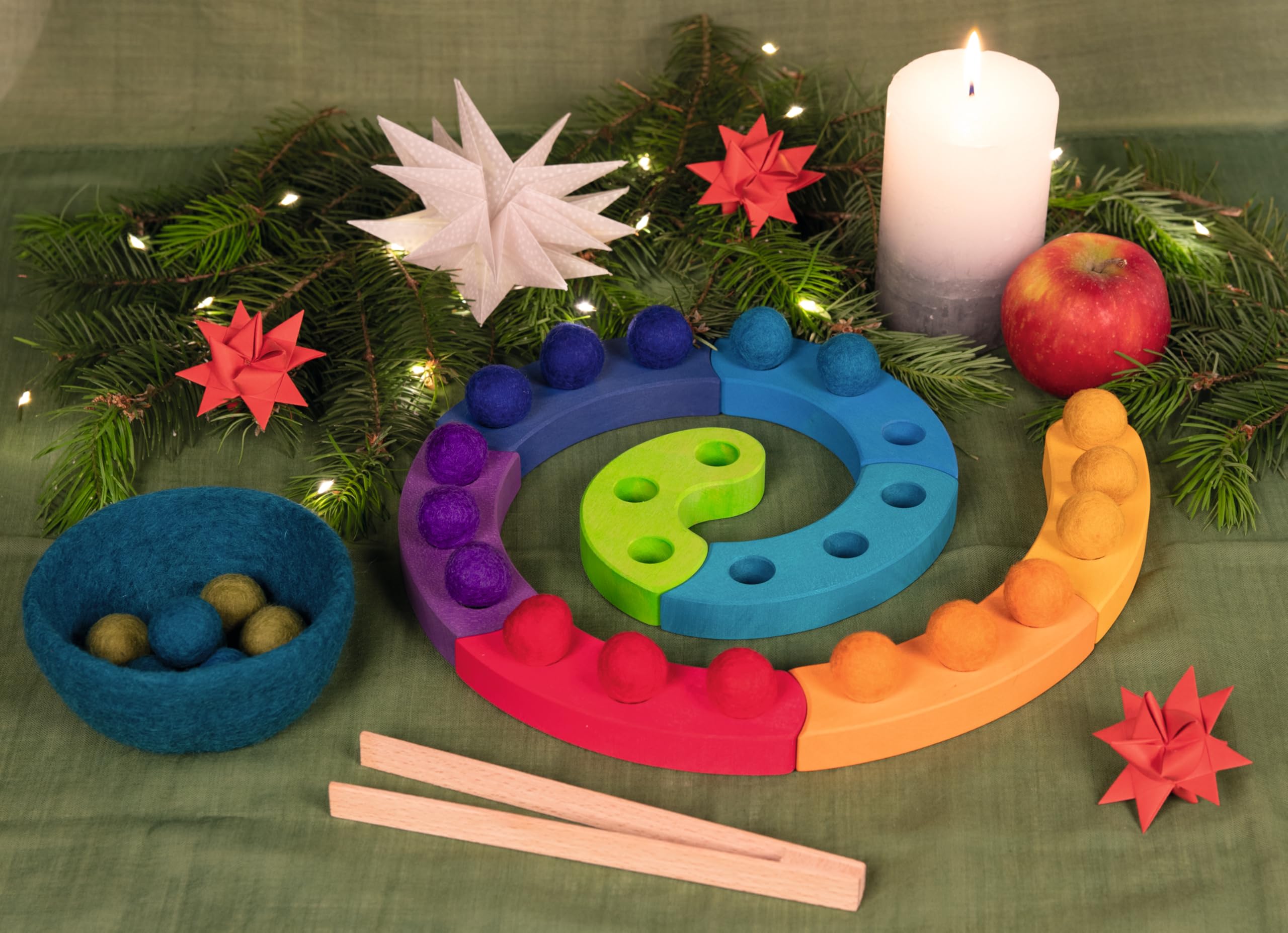goki 58354 - Farbsortierspiel und Adventsspirale - aus hochwertigem Holz und Wollfilz - goki Evolution - Montessori-Spielzeug - Made in Europa