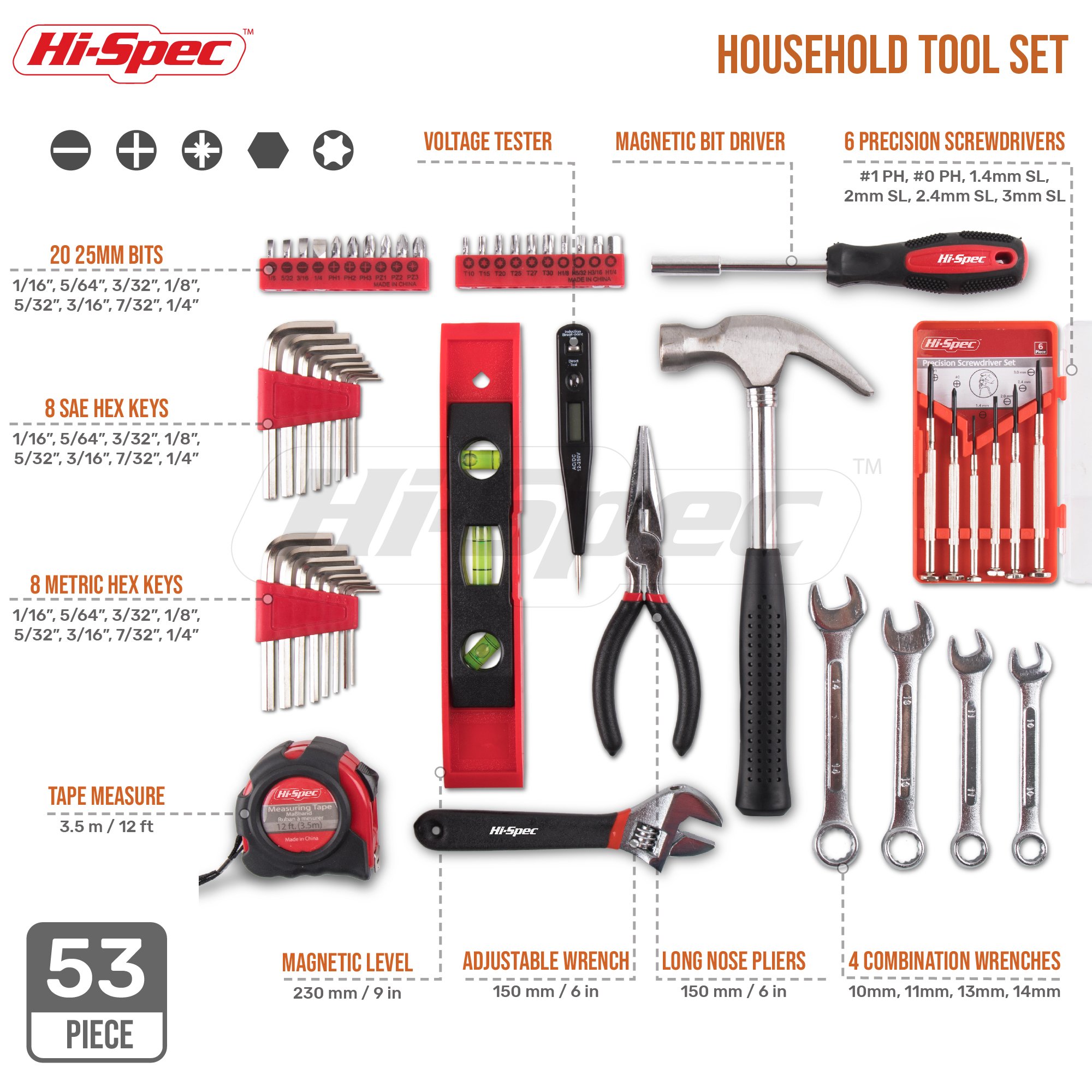Hi-Spec Werkzeugset für Den Haushalt und Garage, Gefüllter Werkzeugkoffer