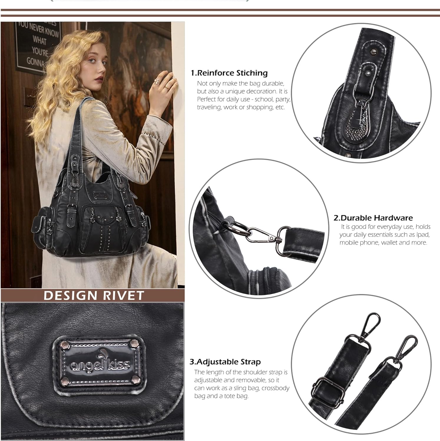 Angel Kiss Purses for Women Soft PU Leather Large Hobo Bags for Women Shoulder Bag | Soft, PU Leather, Large, Soft, PU Leather, Large - Image 5