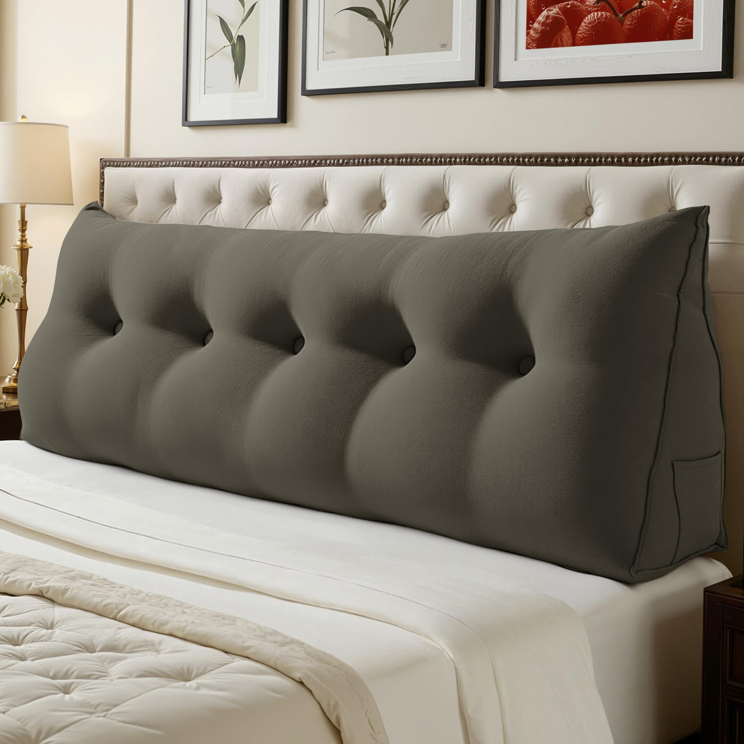WOWMAX Multifunctional Upholstered Headboard Pillow Queen, Dark Gray
