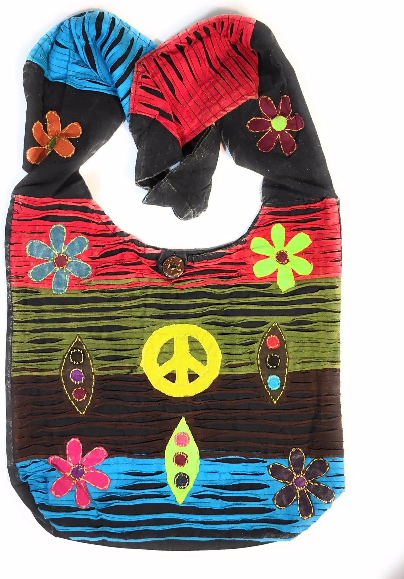Bohemian Razor Cut Crossbody Sling Shoulder Handbag with Peace Sign