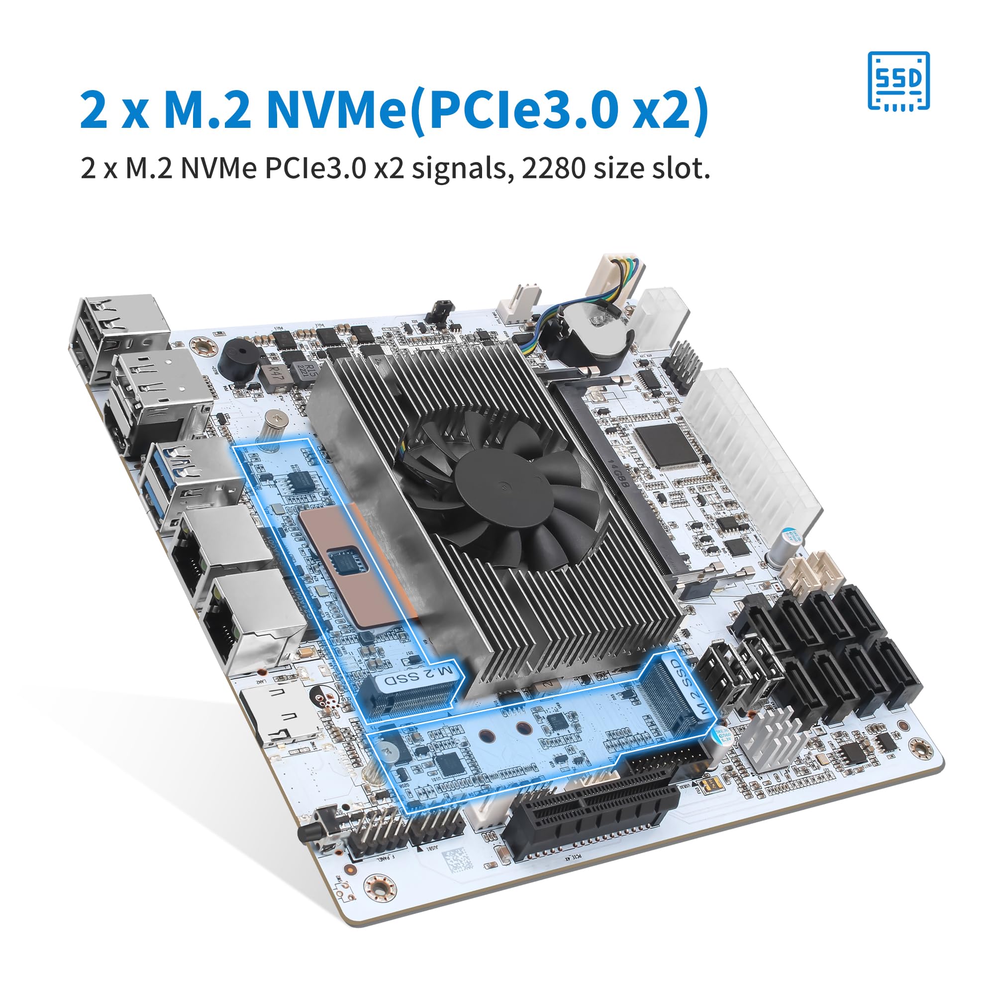 CWWK NAS płyta główna 8 Bay Core i5 8265U 4C/8T, mini ITX PC płyta główna biała M11, 2 x NVMe PCIe3.0 x2, Dual 2.5GbE i226V LAN, DDR4 NO RAM NO SSD, PCIe x4 Slot, TF, HD+DP