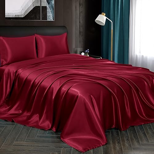 Miniatura 9 de Homiest Juego de sábanas de satén de lujo de 3 piezas con bolsillo profundo, 1 sábana bajera + 1 sábana encimera + 1 funda de almohada (tamaño