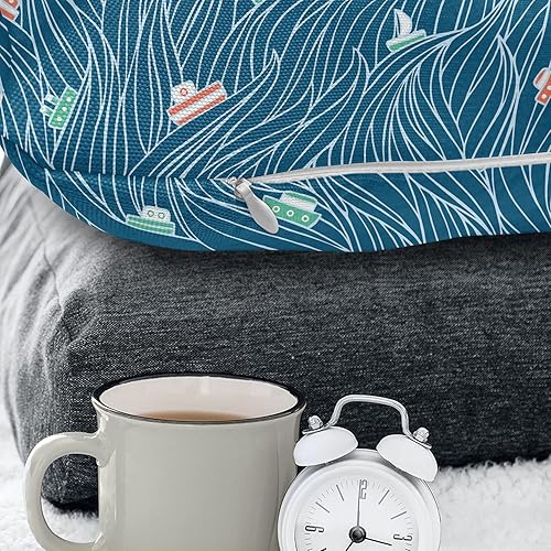 Miniatura 2 de Ambesonne Funda de cojín náutica, diseño de dibujos animados de barcos náuticos, velero, vacaciones, viaje, funda de almohada decorativa Verde