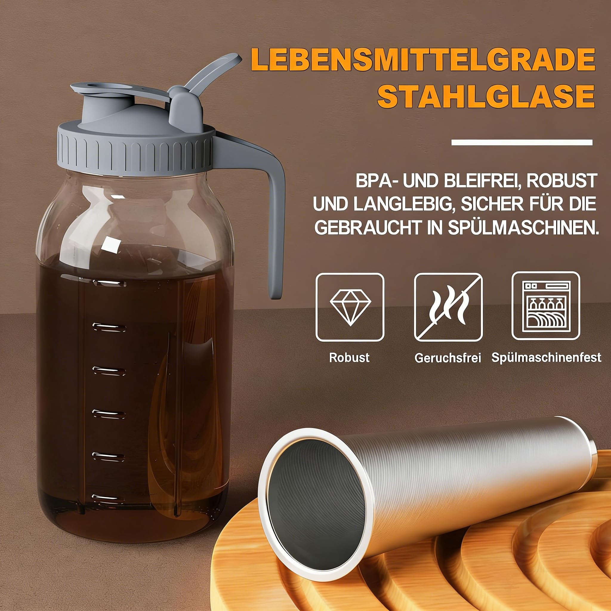 Cold Brew Kaffeebereiter Glas 1,8L, Mehrzweck-Maurerkrug mit Deckel und Filter für Eiskaffee, Limonade, Eistee, Fruchtgetränke