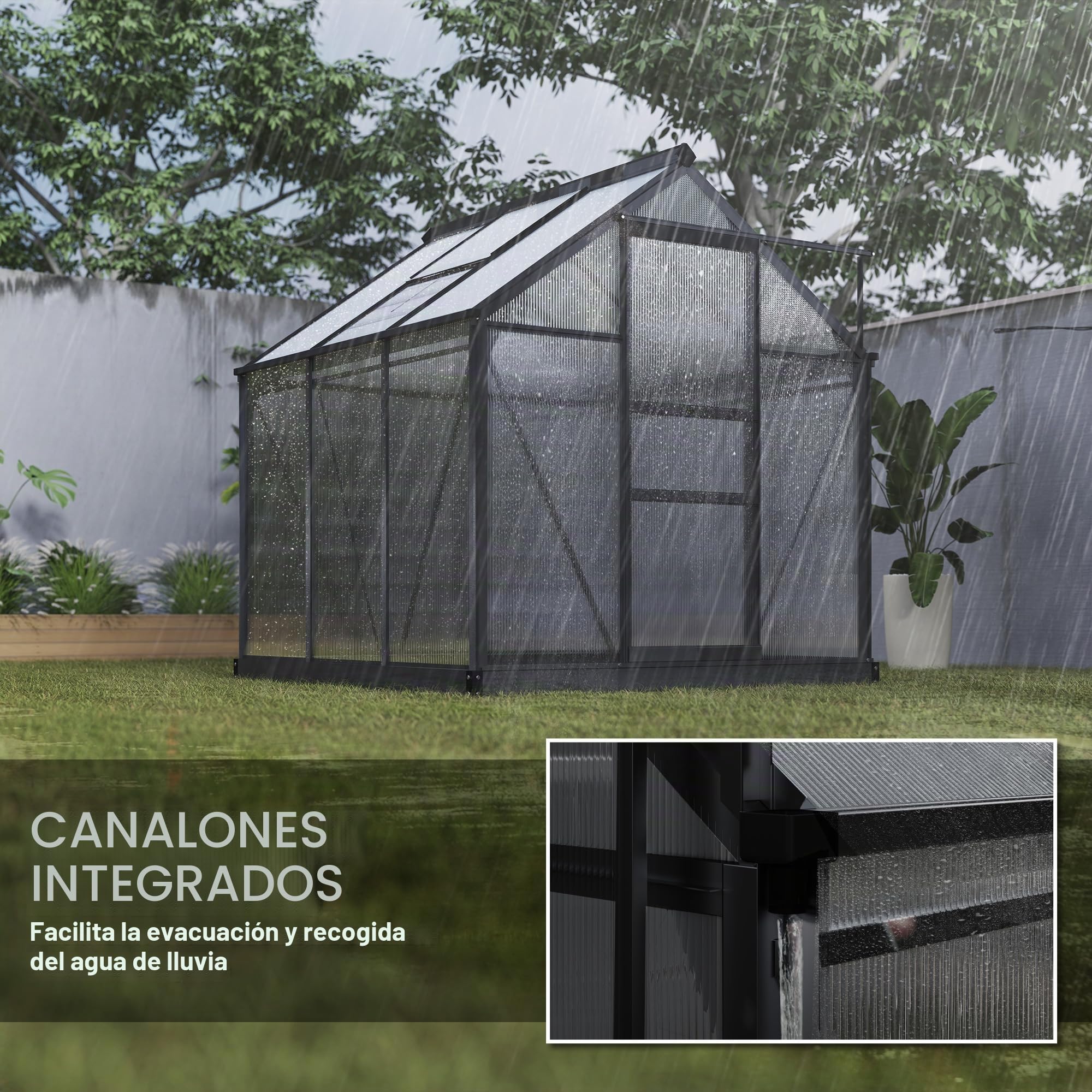 Outsunny Invernadero policarbonato 6x6 ft Puerta corredera Gris | Invernadero, Invernadero para plantas de jardín, Ventana, Marco de aluminio, Cimientos, Grande, Para exterior