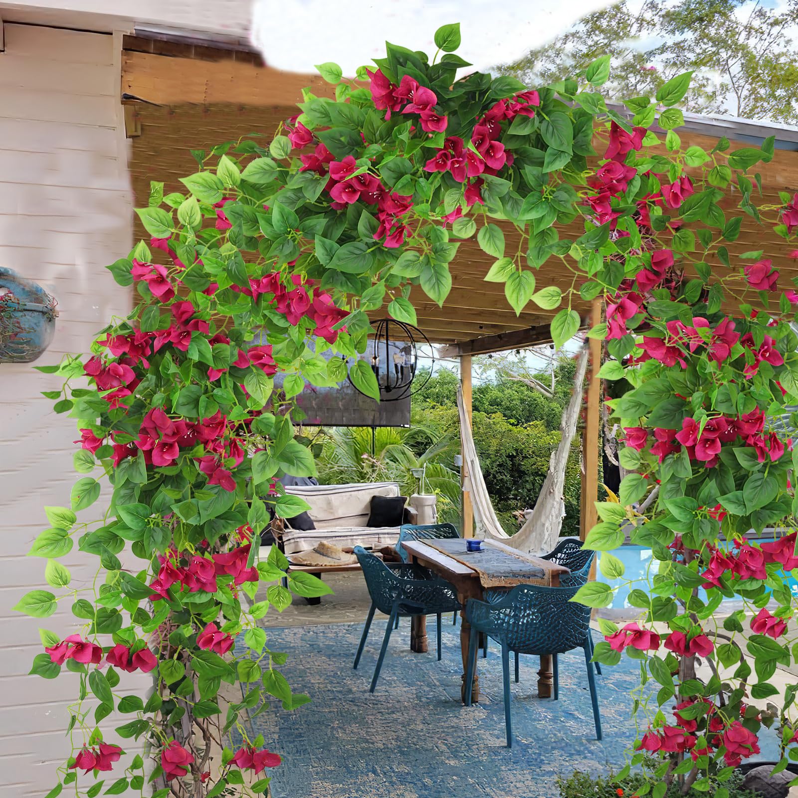 Amazon｜CITYES 2個 人工吊り下げ花 屋外 ブーゲンビリア 人工つる植物