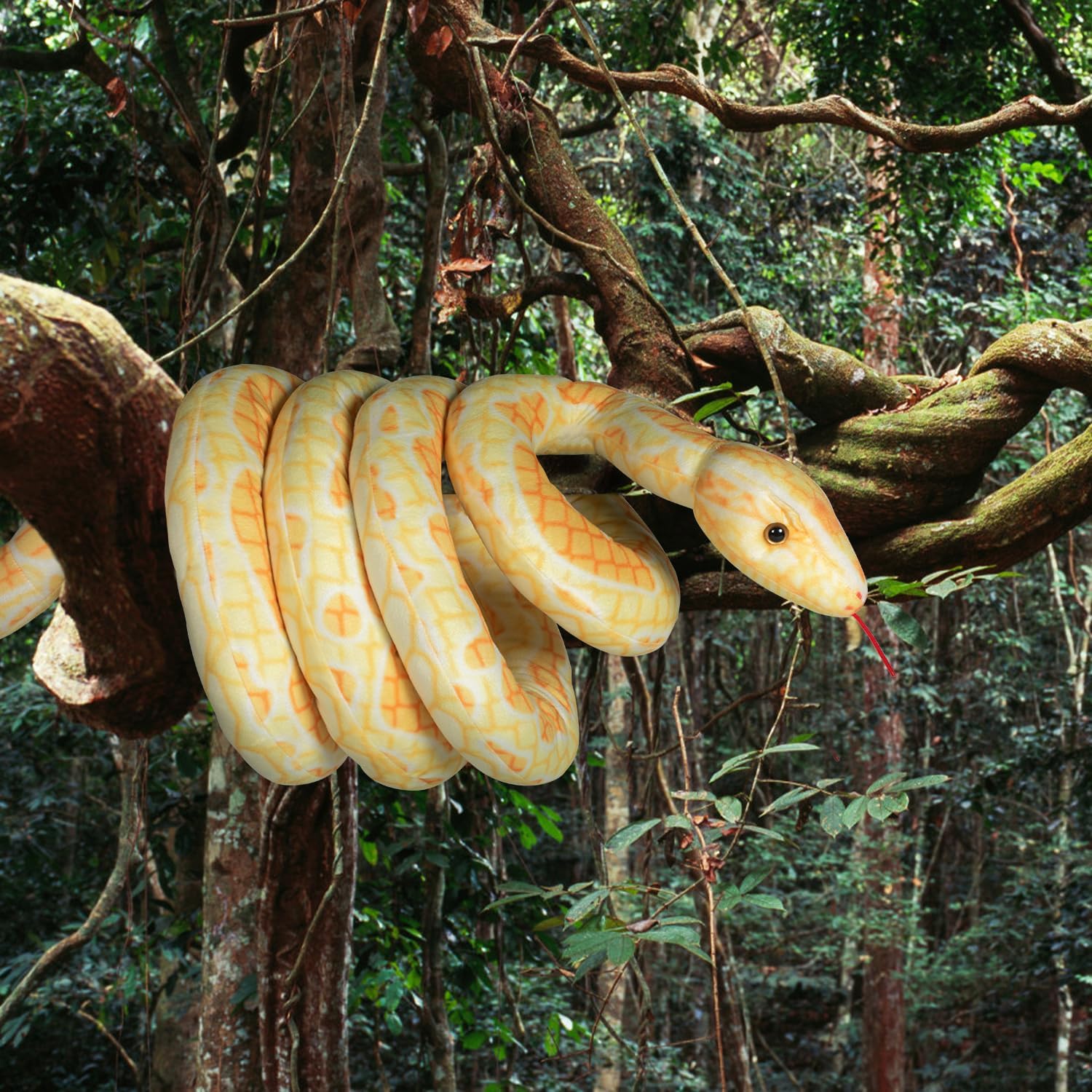 Giant Snake Stuffed Animal, 149 inch Large Lifelike Jumbo Animal Plush Toy for Kids, Curving Huge Snake for Boys & Girls Gift on Birthday Baby Shower Party (Yellow)