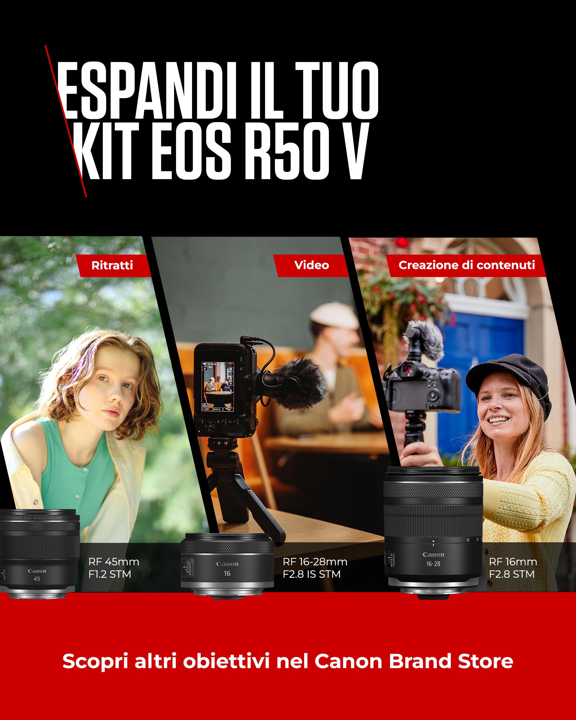 Canon EOS R50 V + RF-S 14-30mm F4-6.3 IS STM PZ – Fotocamera Digitale per Vlogging Compatibile con Obiettivi Canon RF | Attrezzatura per Content Creator, Vlog e Viaggi | Connettività Bluetooth