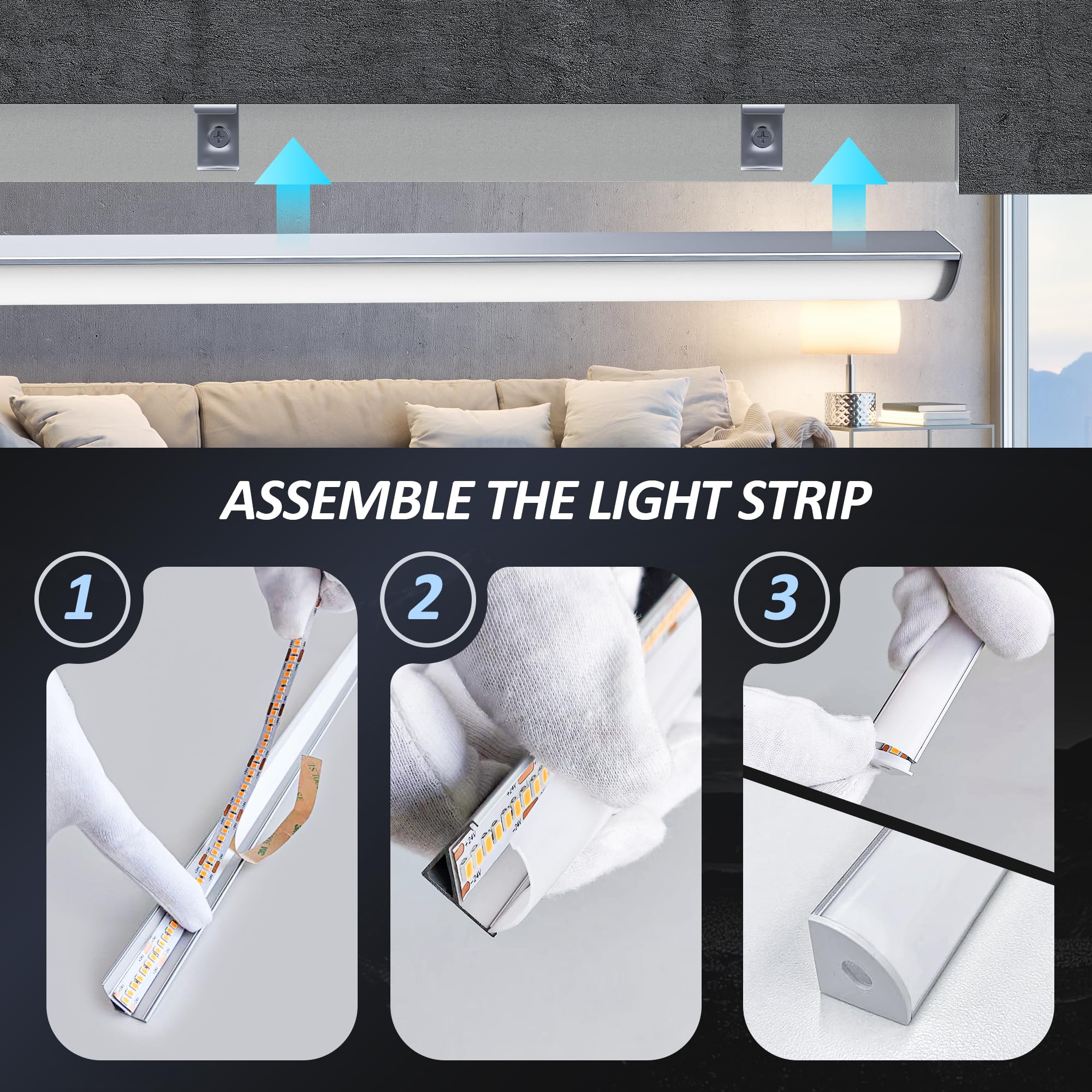 LASLUX Profilo LED Battiscopa 2M x 6, in Alluminio per Strisce fino a 19,7 mm, con Copertura, per Cartongesso e Piastrelle