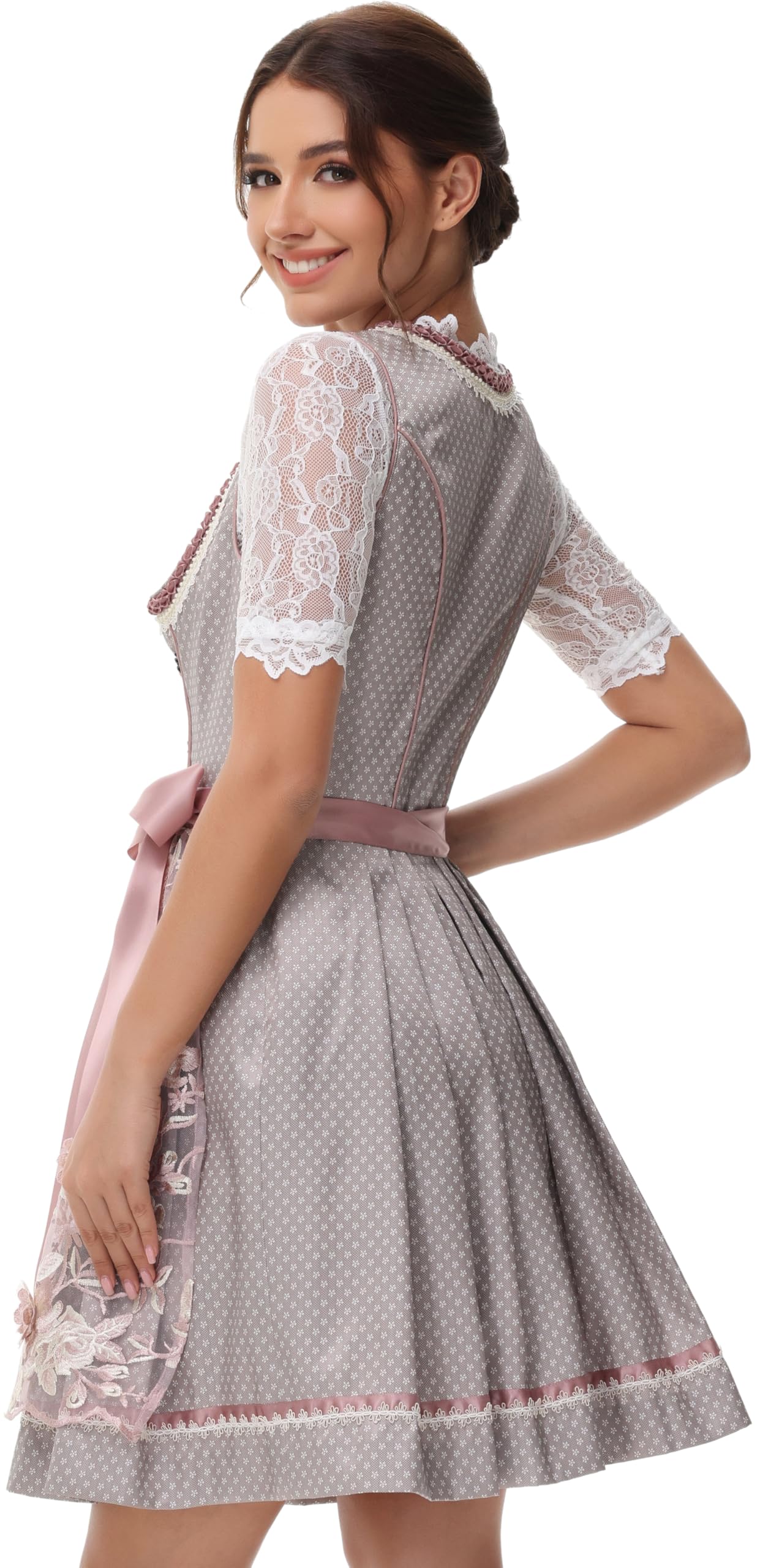 TrendiMax Abito tradizionale tradizionale Dirndl Midi da donna, elegante, per Oktoberfest, con grembiule in pizzo, taglia 34 – 46 – 50 cm