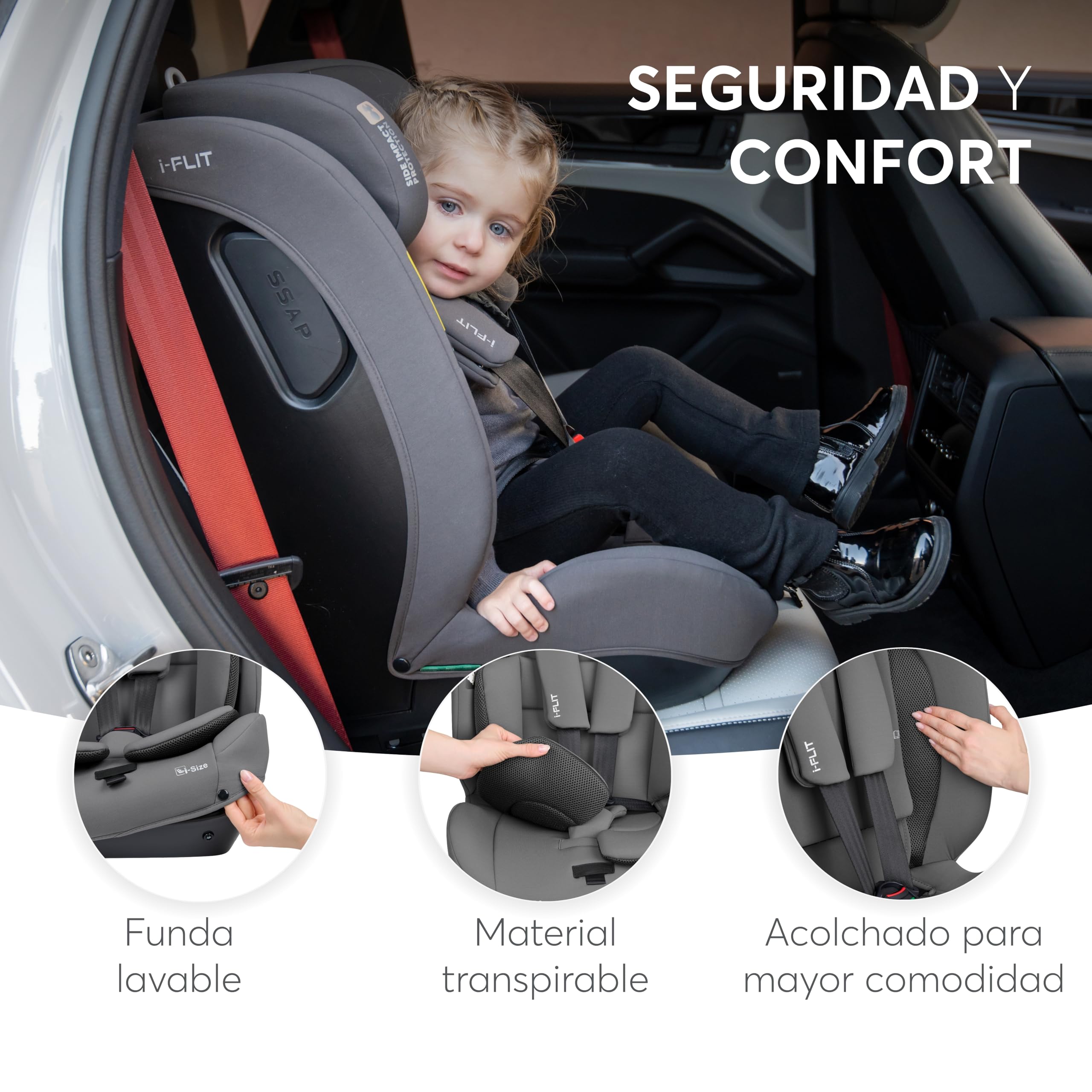 KikkaBoo Silla de Coche Bebe ISOFIX Grupo 1 2 3 (9-36 kg) i-FLIT, de 15 Meses a 12 Años, Seguridad SPS, Reposacabezas Ajustable, Top Tether, 12 Posiciones Reposacabezas, Negro — view 7