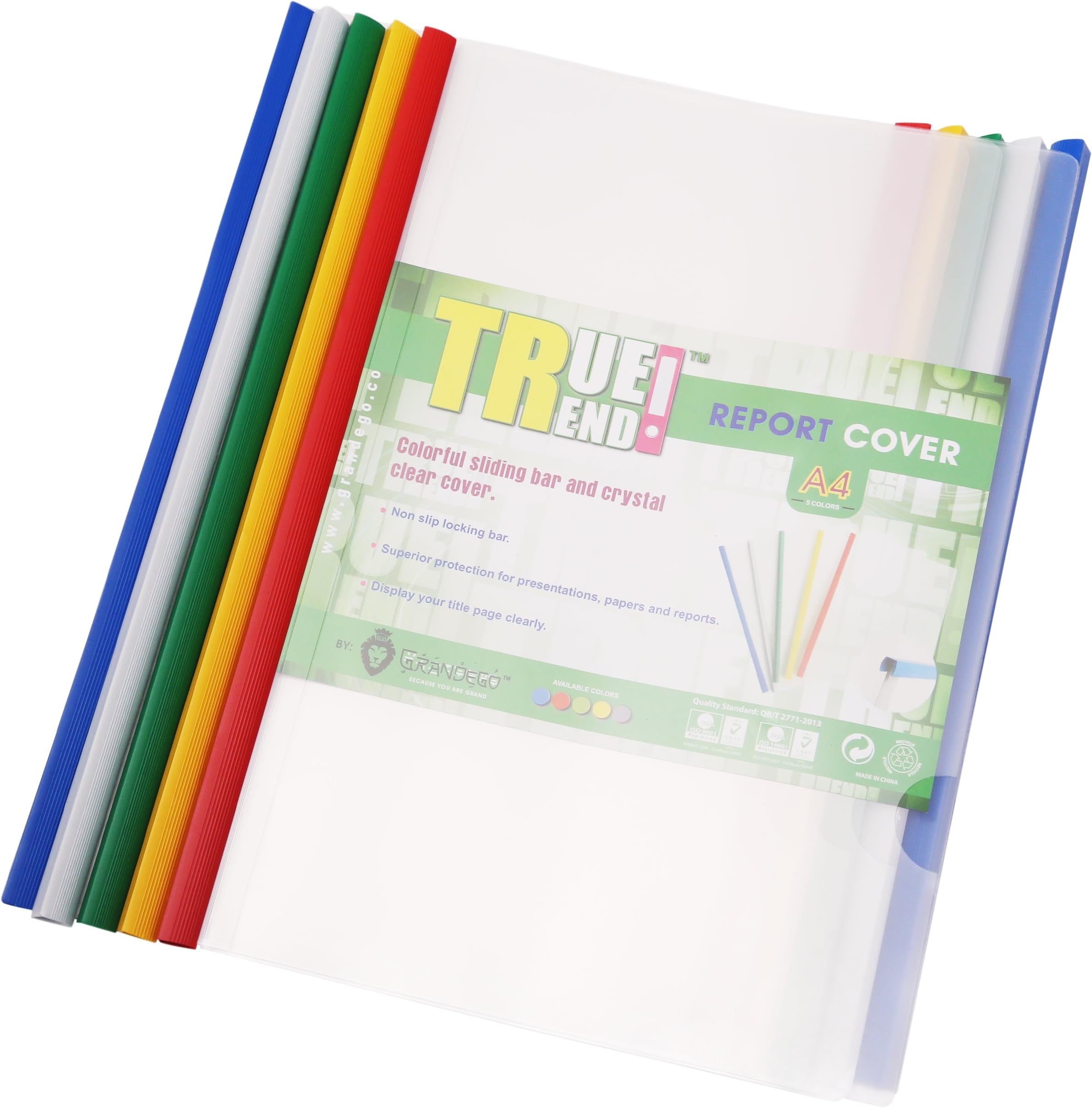 Clear Plastic Report Cover | Standard Sliding Bar Crystal Clear Design – Project File, Resume and Presentation Protector – Perfect for School and Office + Bulk Pack of 10 + 5 assorted colors