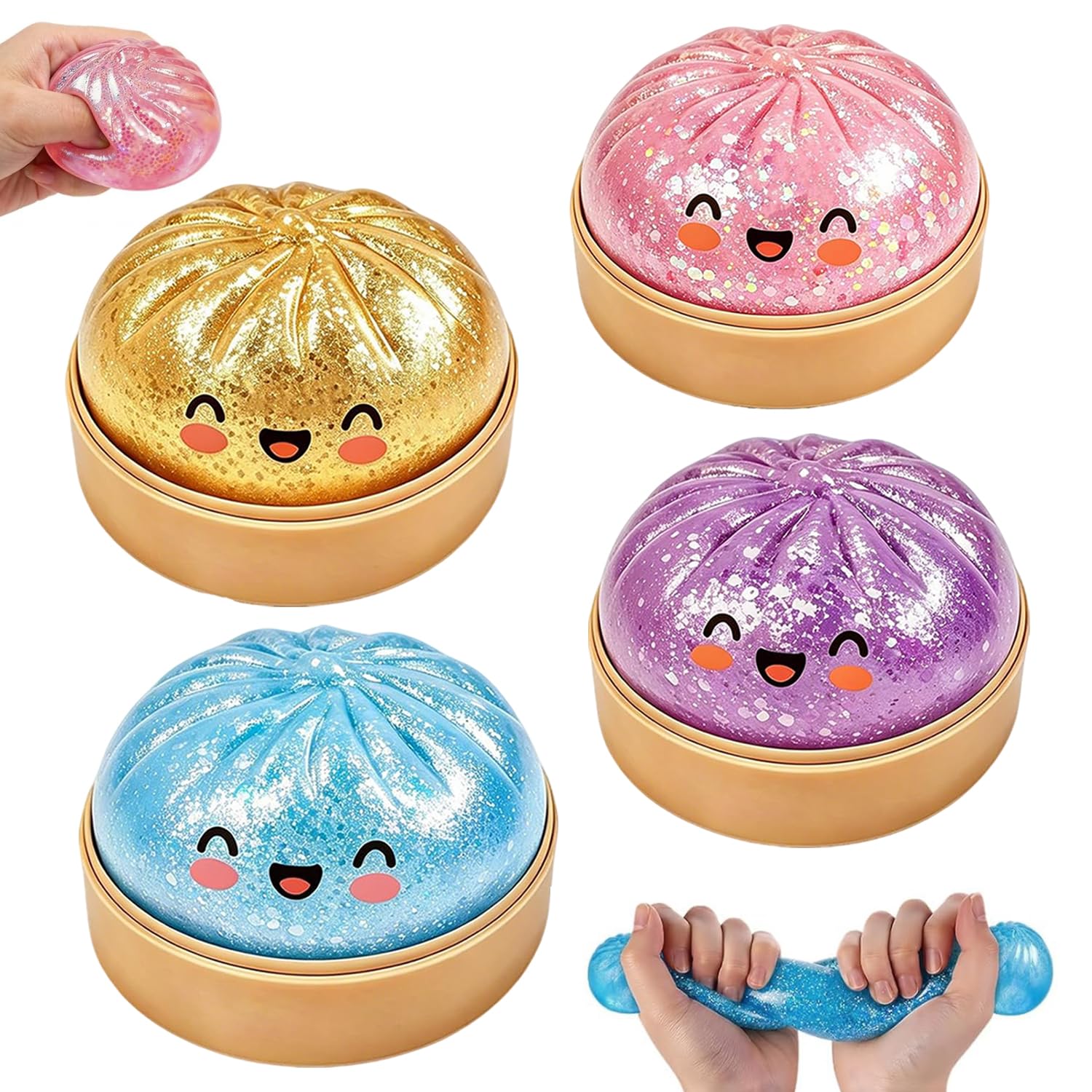 Giant Dumpling Squishy, 4 Pezzi Squishys A Forma Di Ravioli Glitterati, Gigante Glitter Squishys Ravioli, Giocattoli Antistress Gnocco, Dumpling Stress Ball, Per Adolescenti, Adulti E Ufficio