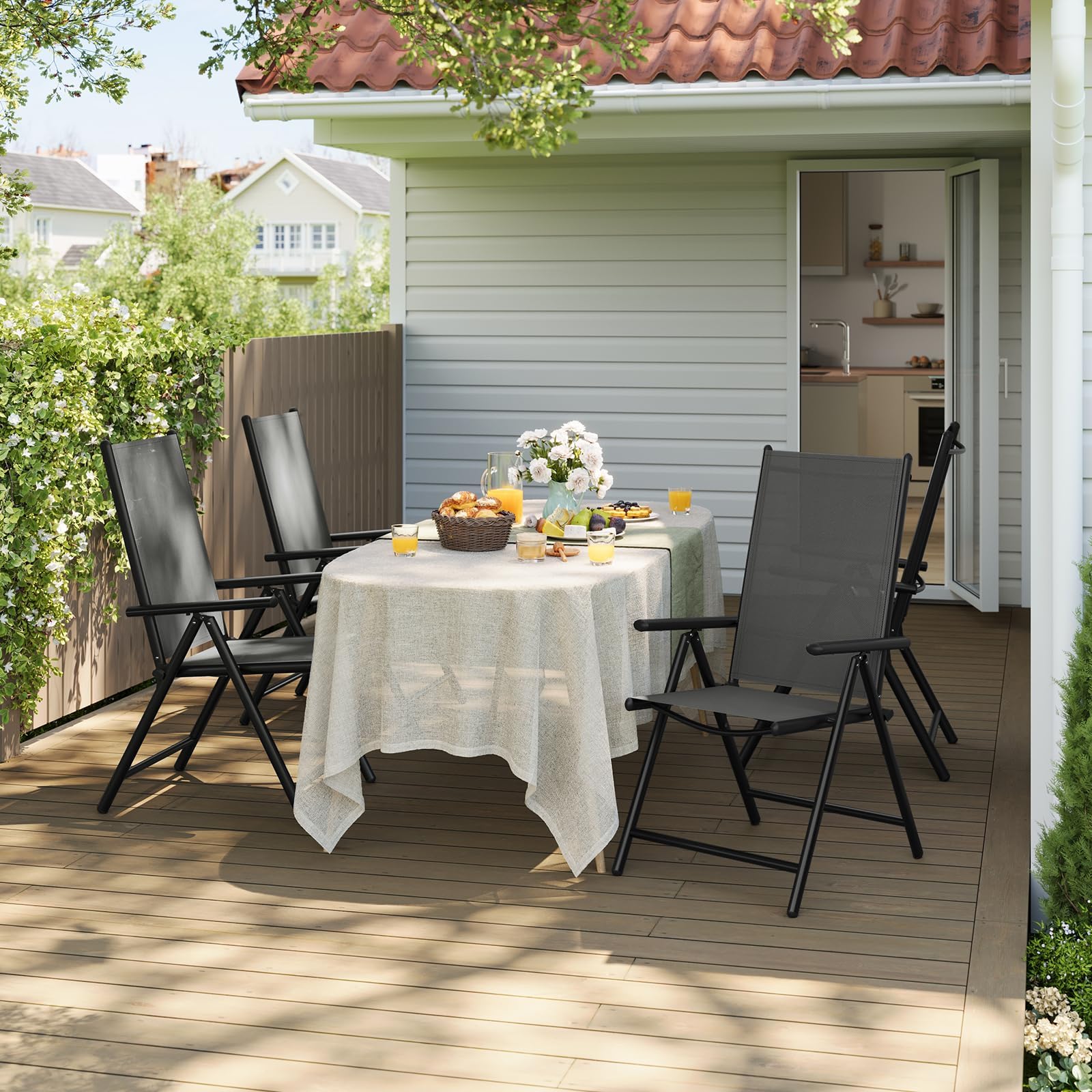 eSituro 2er Gartenstuhl Hochlehner Klappbar 7-Fach Verstellbare Rückenlehne Klappstühle 150 kg Belastbar Campingstuhl Balkonstuhl Klappsessel Garten Terrasse, Schwarz Grau