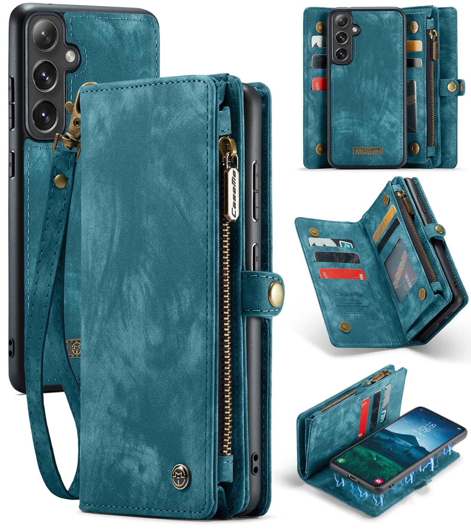 Étui portefeuille Samsung S24 FE avec pochette zippée et coque amovible - 8