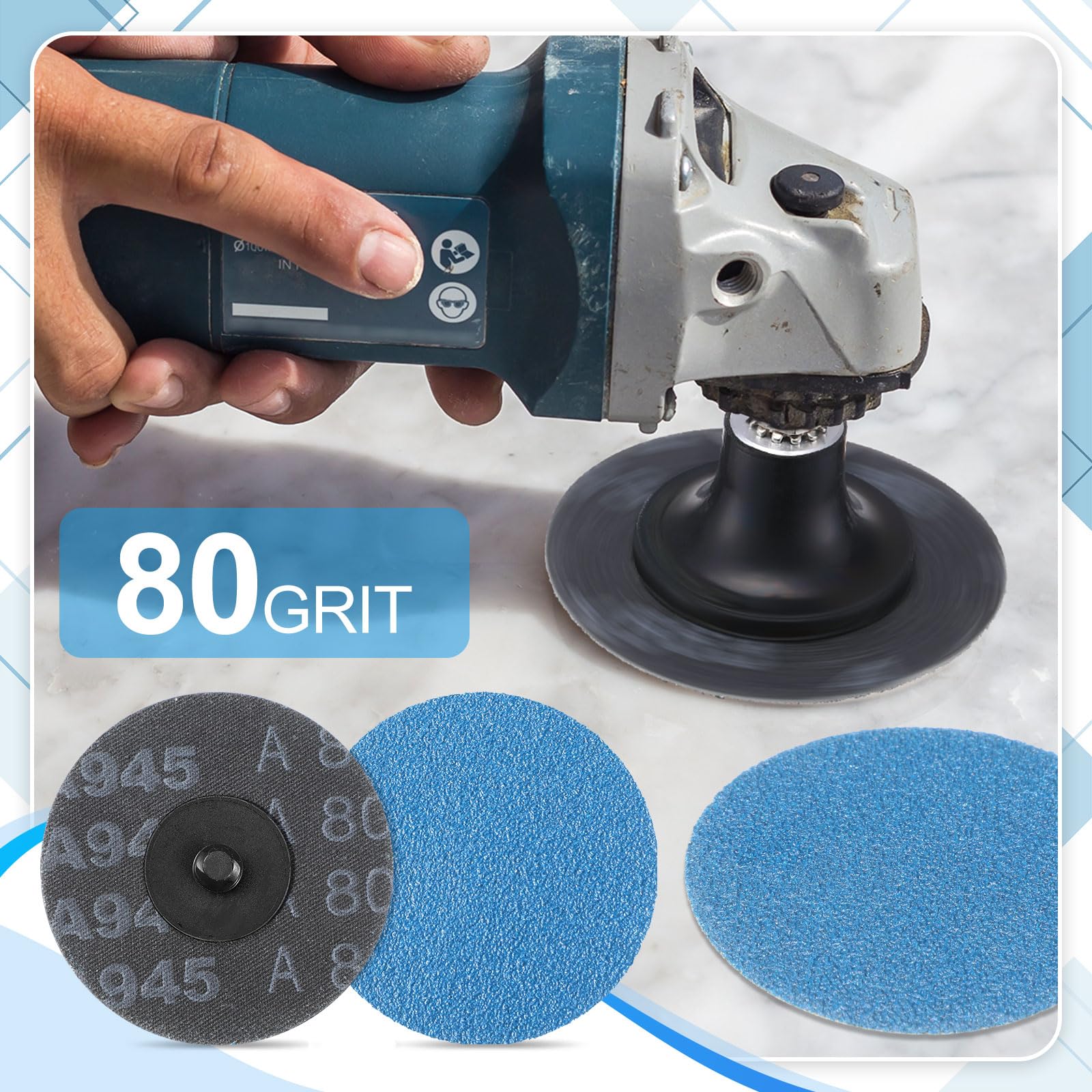 Landical 150 discos de lijado de 3 pulgadas de cambio rápido con circonita para amoladora, tira de superficie, acabado pulido, rebabas, eliminación de pintura de óxido (grano 80)