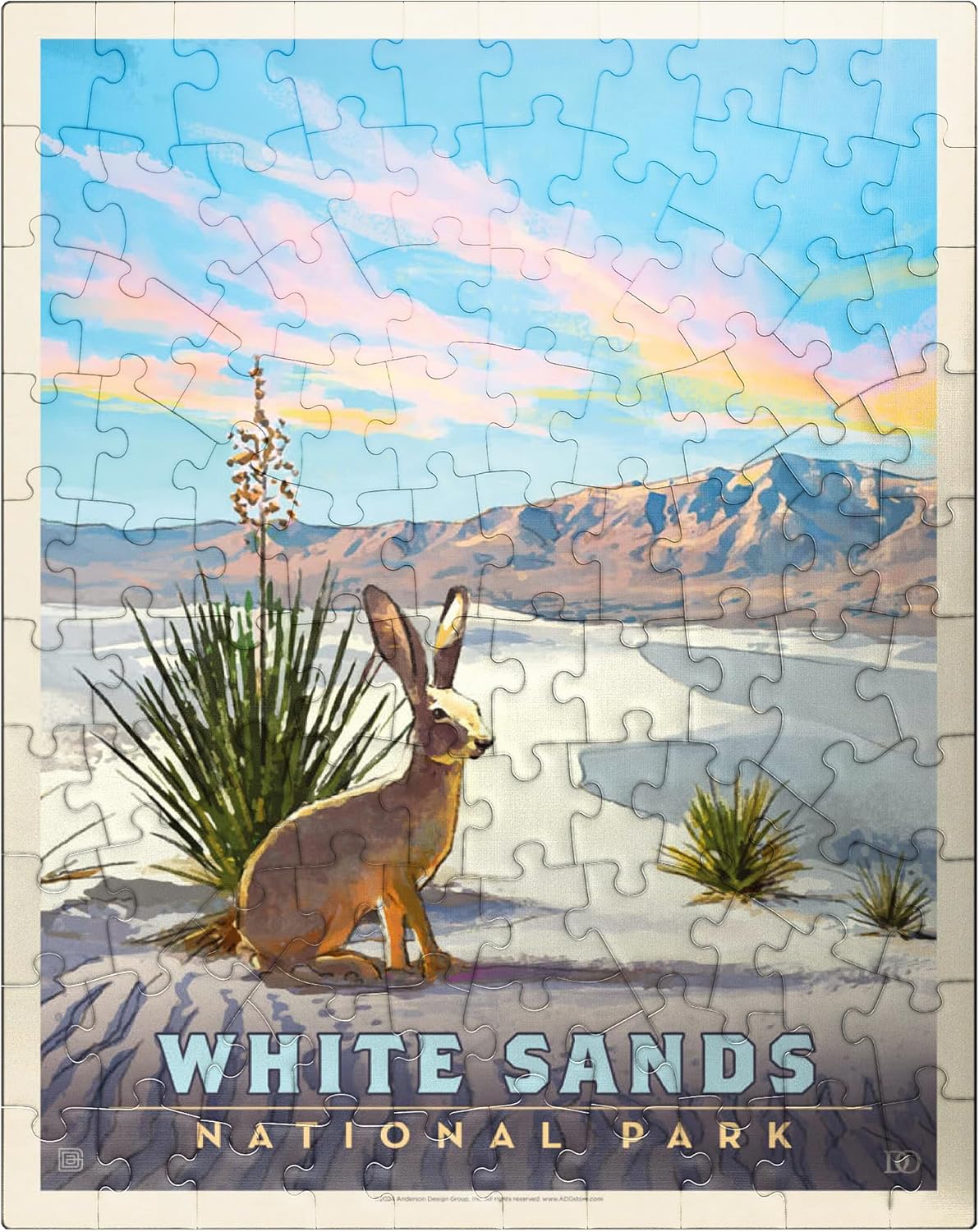 MyPuzzle White Sands National Park: Jack Rabbit, Vintage Poster - Premium 100 Piece Jigsaw Puzzle for Adults