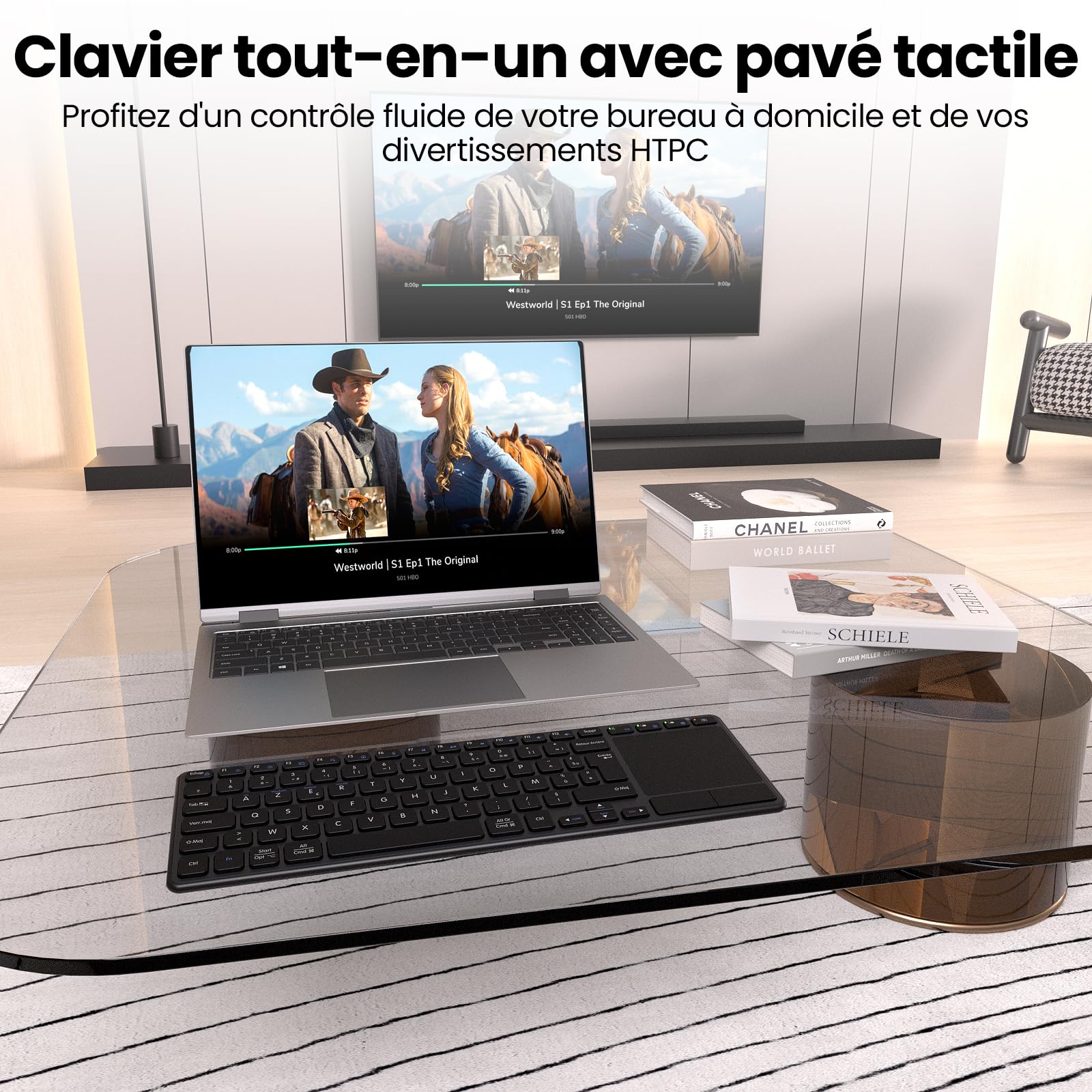 Clavier sans Fil Rechargeable avec Pavé Tactile, AZERTY FR Layout