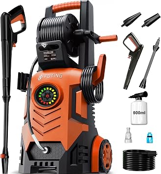 High Pressure Washers w/8 Level Touch Screen 200bar, 500l/h Flow Rate, 90CM Tall, Coverage max. 60 /h, 500ml Foam Cannon and 6-in-1 Spray Nozzles, Jet Washer Power Washers for Patio/Car/Home Cleaning