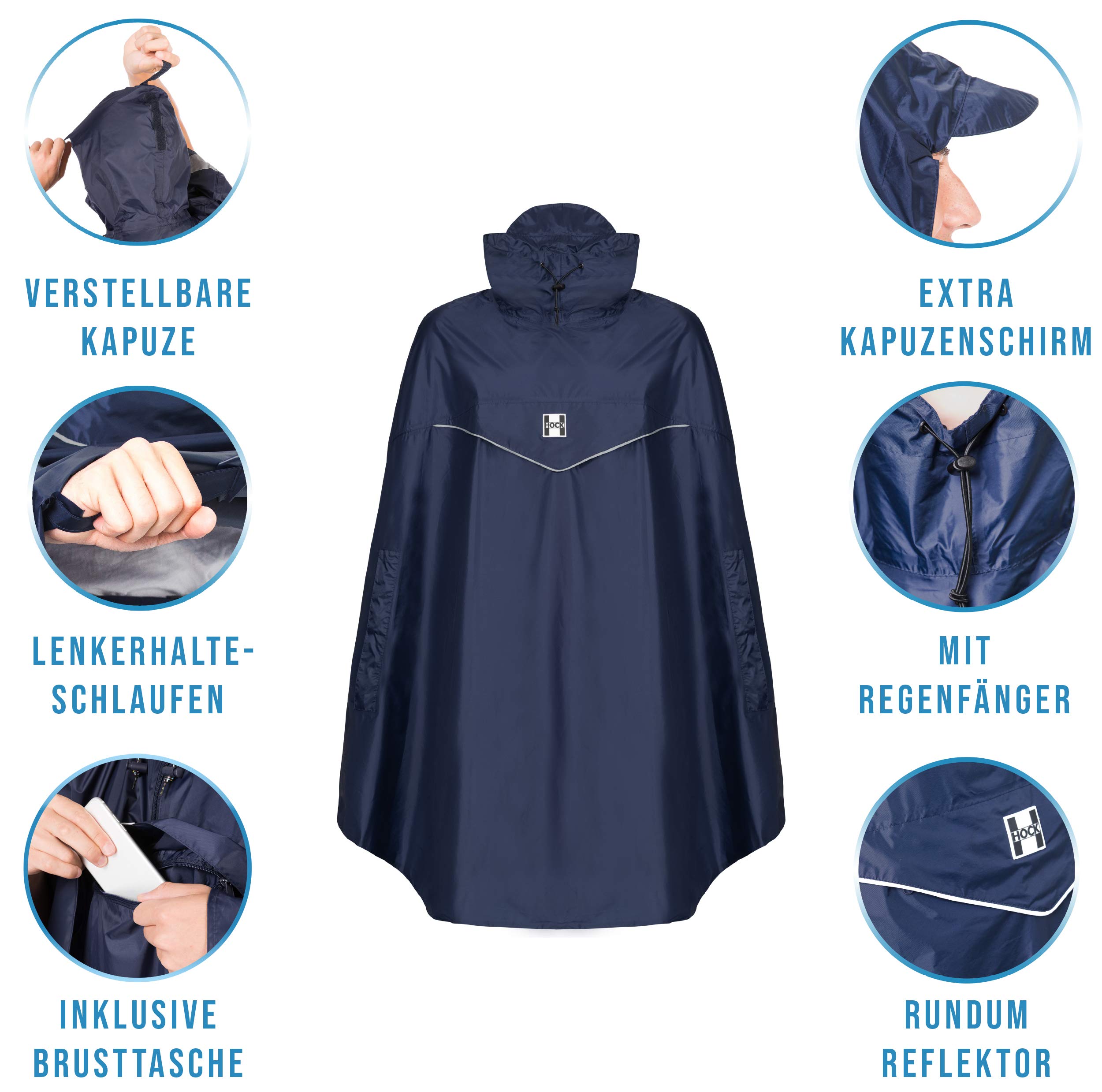 HOCK Rain Light - Poncho impermeable para bicicleta con capucha y abertura lateral, muy ligero, para hombre y mujer, 100% impermeable