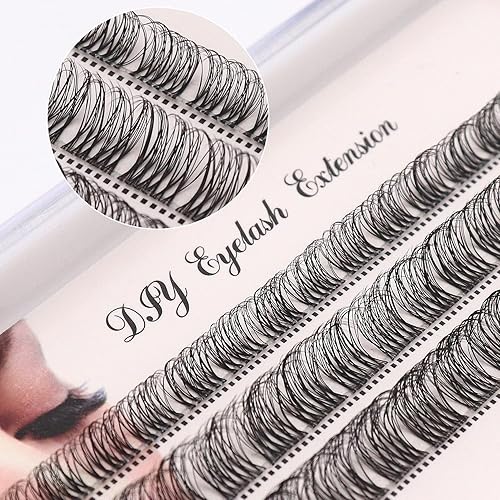 Veleasha Extensión de pestañas DIY 39 racimos de pestañas rizadas en D, pestañas individuales con banda transparente, aspecto natural, suaves y