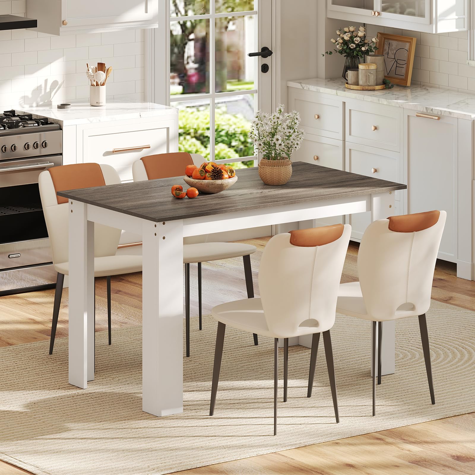 GIANTEX Tavolo da Pranzo Rettangolare in Legno, 120 x 70 cm, per 4-6 Persone, Scrivania per Sala da Pranzo e Cucina, Bianco + Grigio