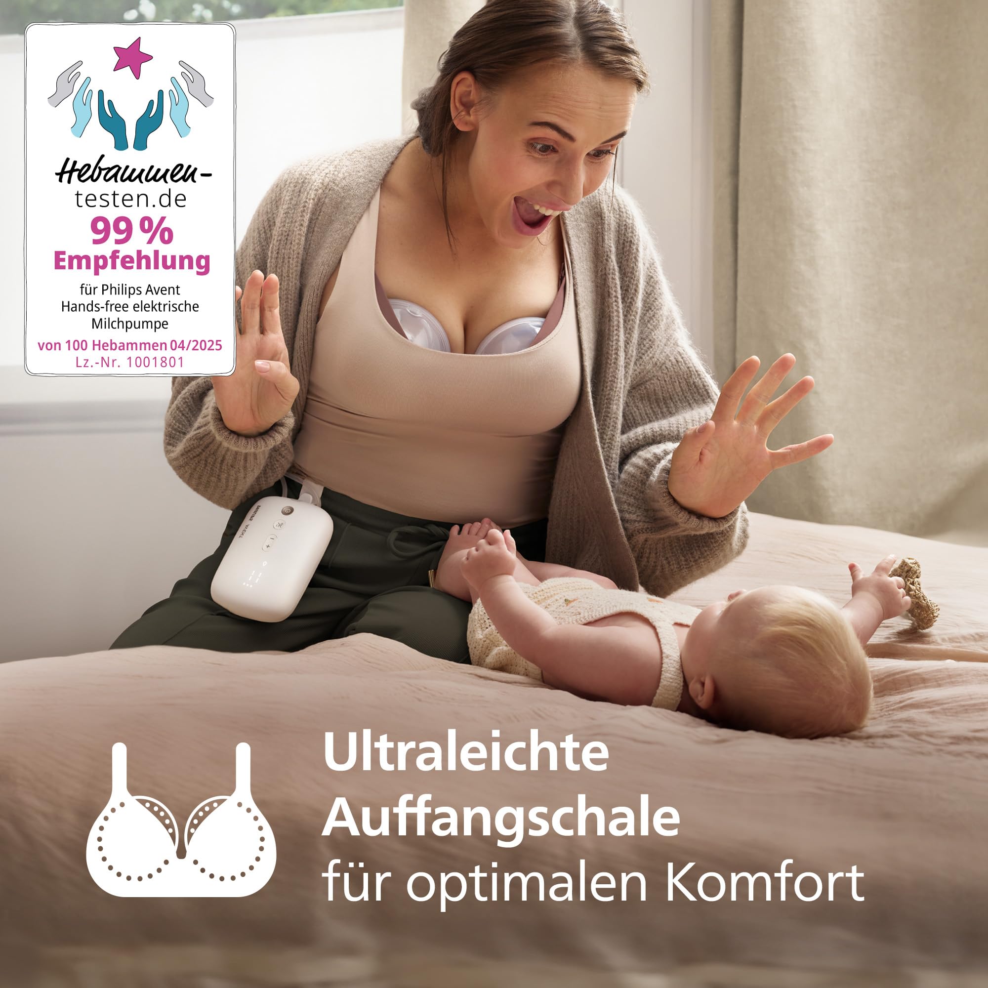 Philips AVENT Hands-free elektronische Einzelmilchpumpe, Motor in Krankenhausqualität, spiegelt den Trinkrhythmus des Babys wider, bis zu 85 Pumpbewegungen pro Minute, leichte Auffangschale, SCF531/11