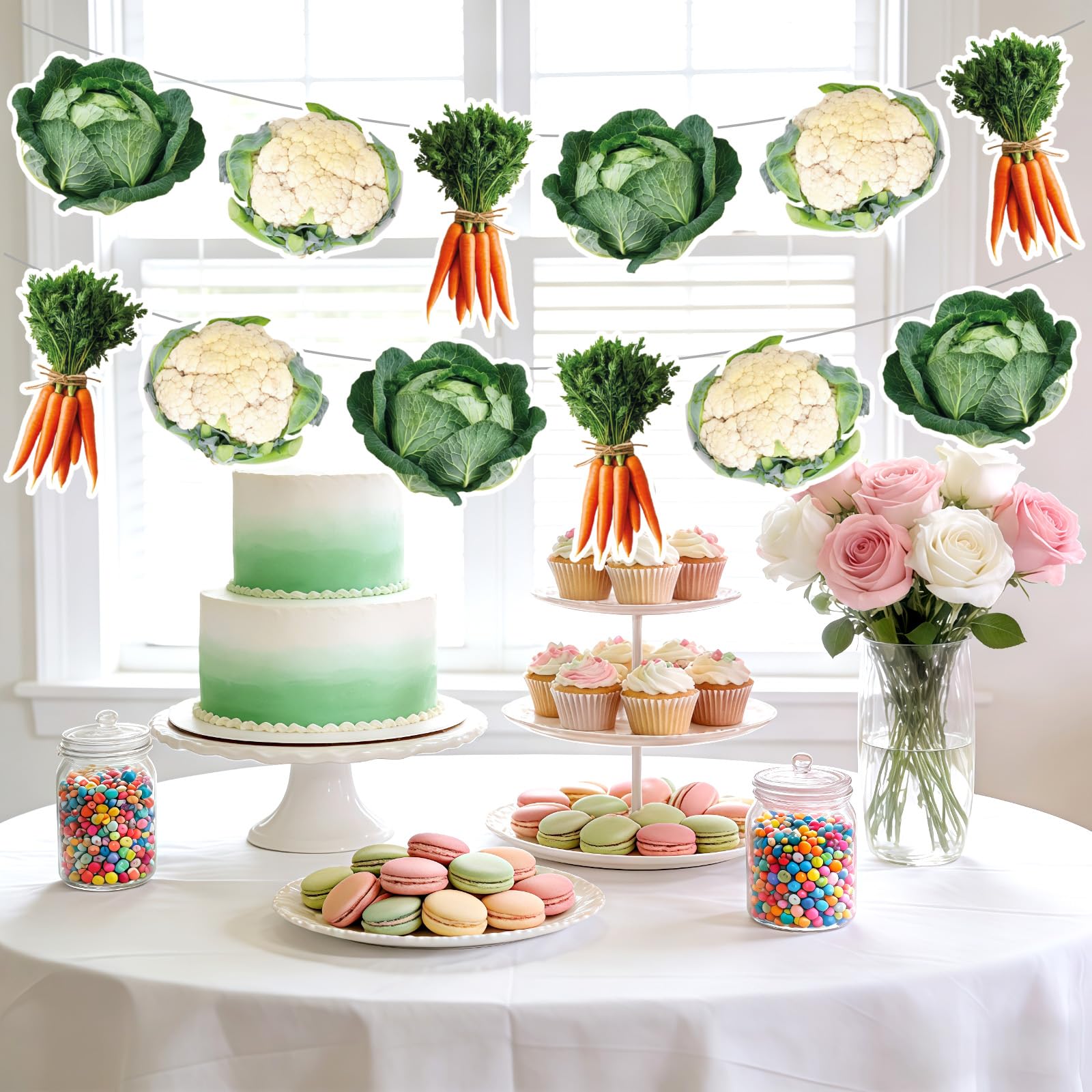 ping pong balls 12Pcs Vegetable Garden Bunting Cabbage Carrot and Cauliflower Motifs Vegetable Garden-Themed Party Decorations Suitable for Celebrations Harvest Festivals Party Decorations - Image 4