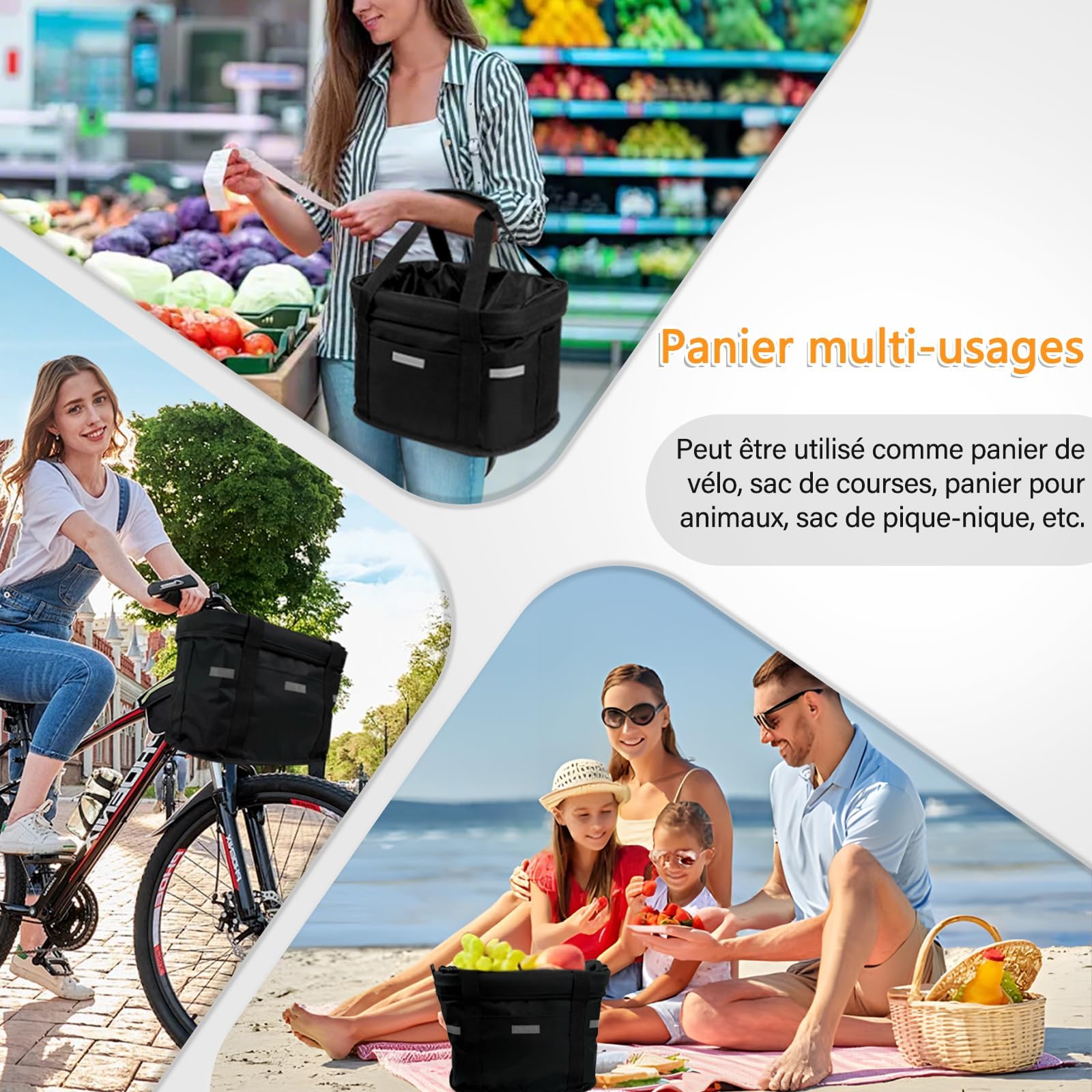 Panier Vélo Avant, Amovible Vélo Guidon Panier, Panier Vélo Chien | Mit Cadre en Alliage D'aluminium pour VTT, Shopping, Petit Animal Domestique Petit Chien Jusqu'à 5 kg, Noir Réfléchissant