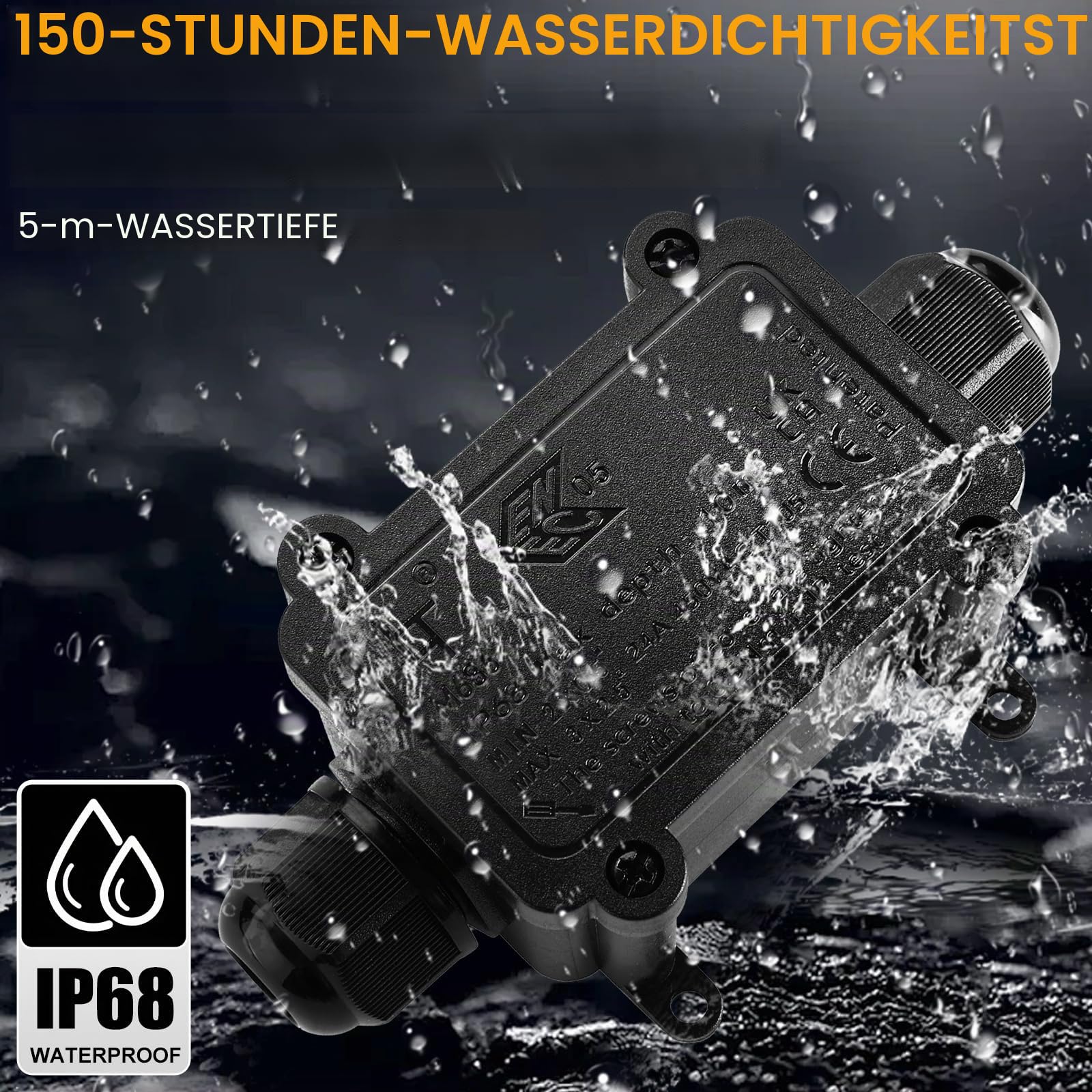 IP68 Wasserdichte Kabelanschlussdose, 2-Wege I-Form Outdoor Kabelverbinder, Abzweigdosen Wasserdicht Verteilerdose, Anschlussdosen, Kabelboxen, für 4-12 mm Kabel M20, Schwarz
