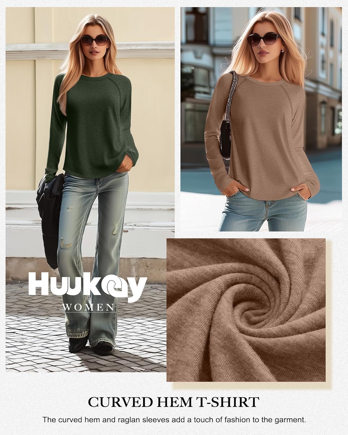Huukeay 4 Pack Women's Long Sleeve Shirts, Casual Crew Neck Raglan Tunic Tops Fall Loose Side Split Tees Curved Hem Pullovers - Image 4