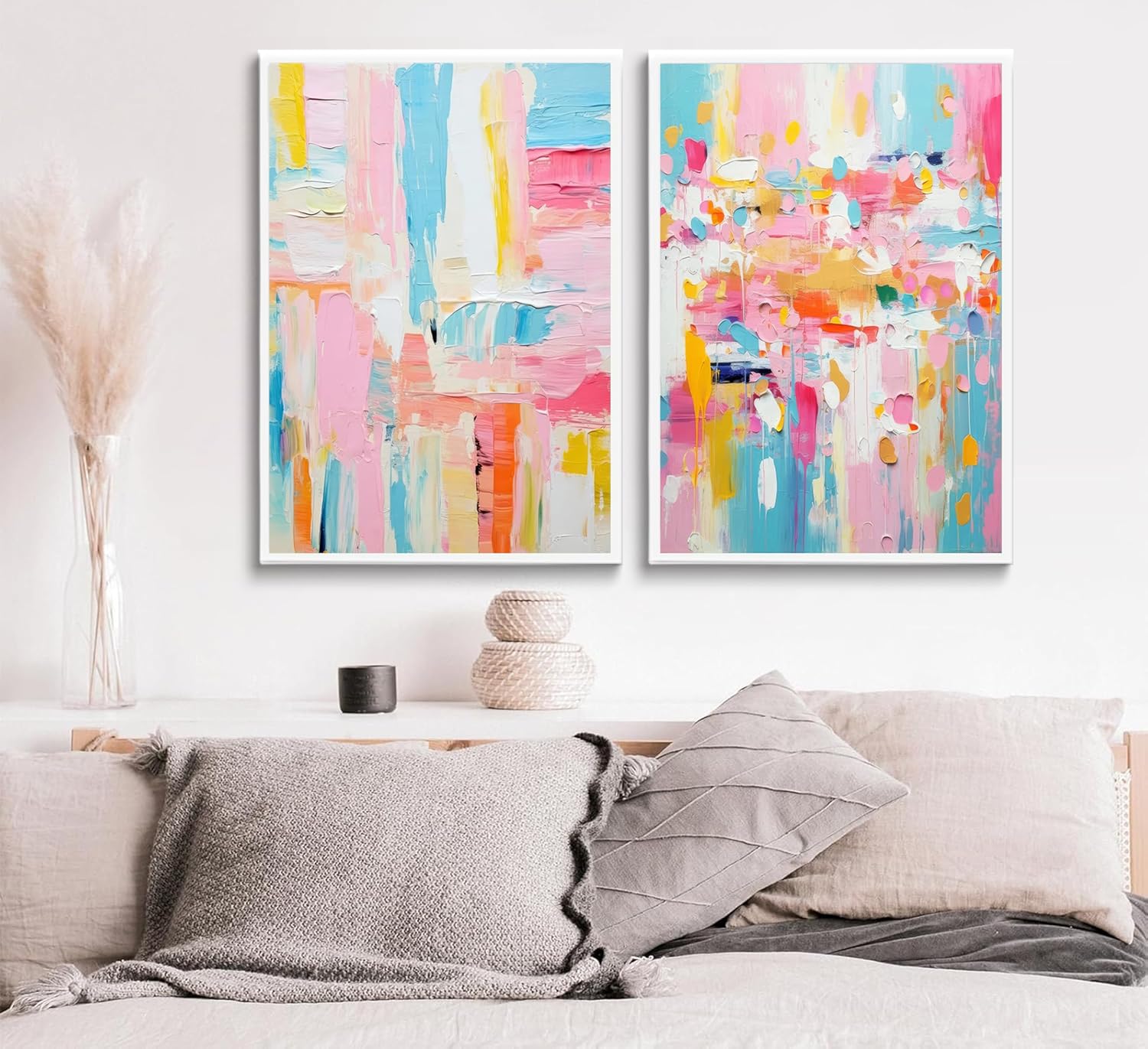 2Pcs colorful abstract Wall Art College style girl art posters prints Modern Pastel texture Pictures Paintings Wall Decor for Girly Dorm Bedroom Living Room Decoration Unframed