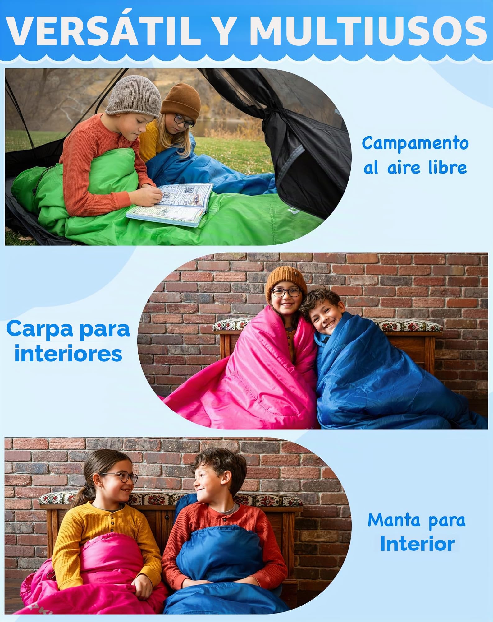 KingCamp Saco de Dormir para niños con Forro de Franela para Clima frío, Saco de Dormir de 3 a 4 Estaciones para Adolescentes, jóvenes, niños, niñas, Camping, Senderismo, Mochila