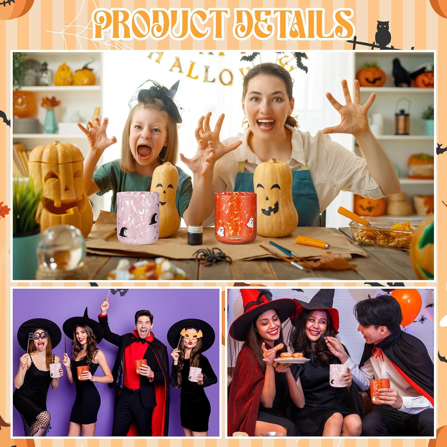 Yoiemivy 2 Pack Halloween Icon Juice Glasses 14 oz Double Old Fashioned Icon Handblown Stemless Wine Glasses Cute Ghost Glass Drinking Cups for Halloween Fall Party Supplies - Image 6