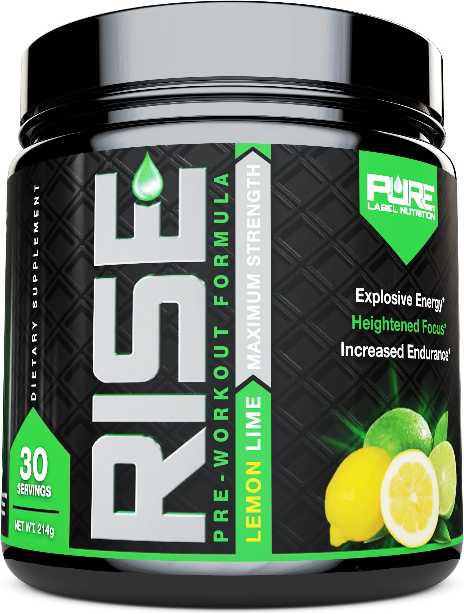 Rise Pre Workout, Intense Energy Drink, Caffeine Powder, Nitric Oxide, Beta Alanine, Agmatine Sulfate, Acetyl L Tyrosine, Lemon Lime, 30 Servings