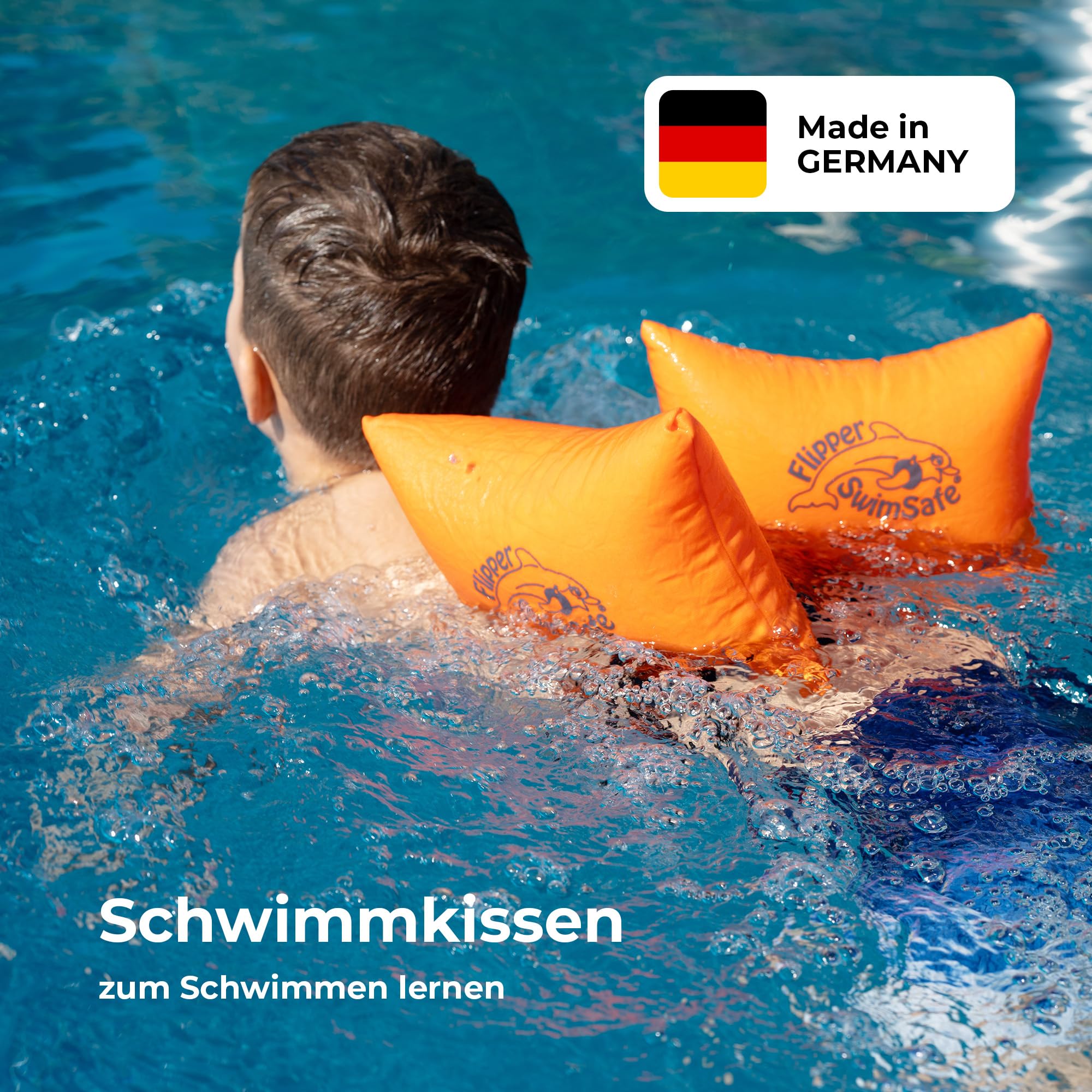 Flipper SwimSafe 1080 - Schwimmkissen für Kleinkinder aus Baumwolle, sichere Schwimmhilfe mit verstellbarem Gummiband zum Schwimmen lernen, Orange