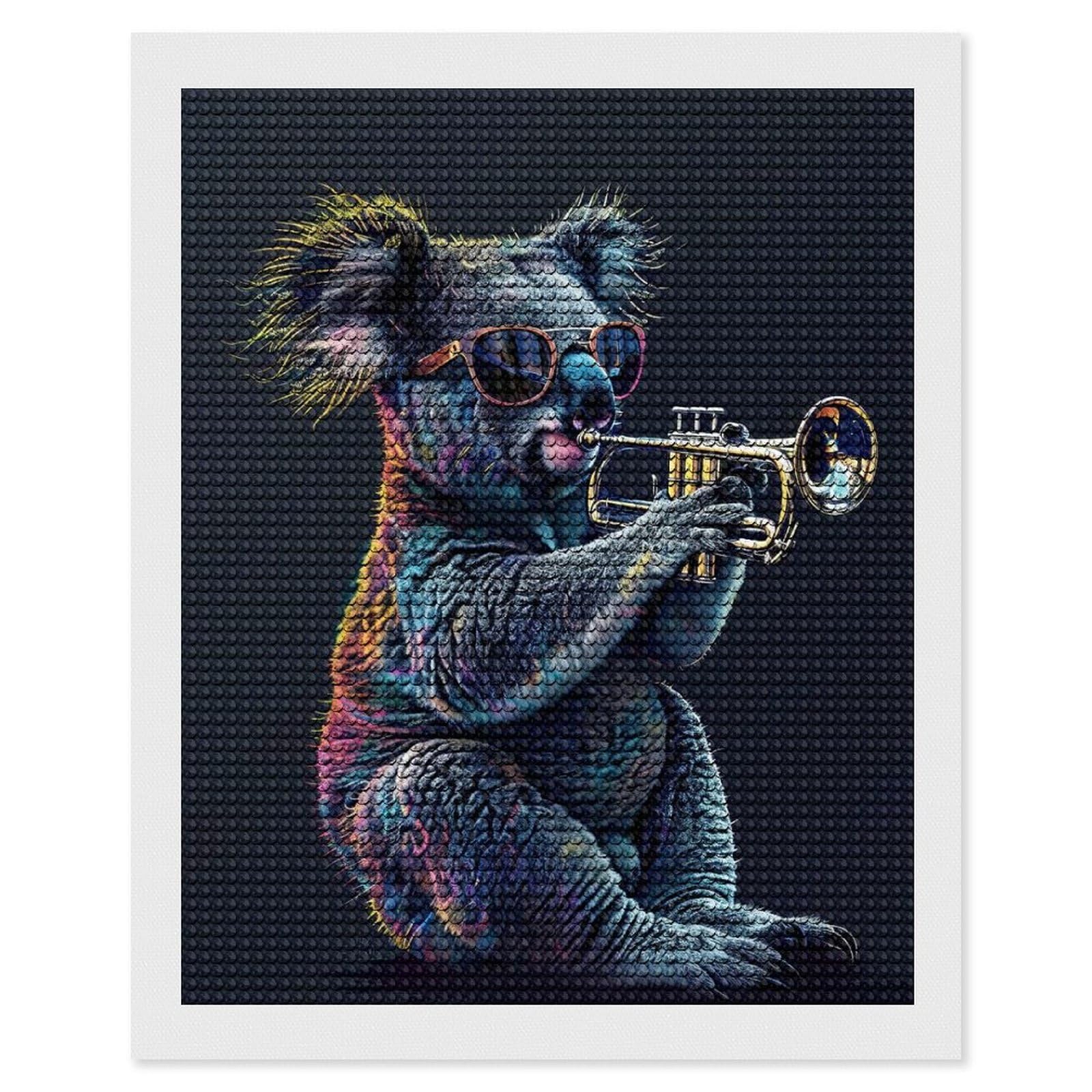 Junmoney Koala Trumpet Diamond Painting Canvas Kit 16"x20", Leisure Activity, Aesthetic Room Decor, with Tool Kit, DIY, Gift