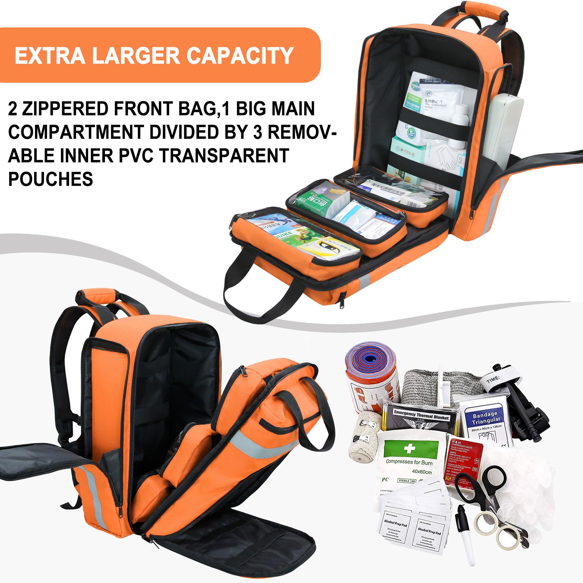 Erste-Hilfe-Rucksack,Notfall-medizinischer Rucksack leer, Orange/Abendrot im Zickzackmuster (Sunset Chevron), 15.4*10.2*4.3IN, Orange