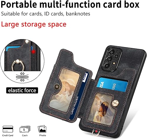 Miniatura 2 de Asuwish Funda para teléfono Samsung Galaxy A53 5G con protector de pantalla de vidrio templado y correa para la muñeca, cordón RFID para tarjetas de