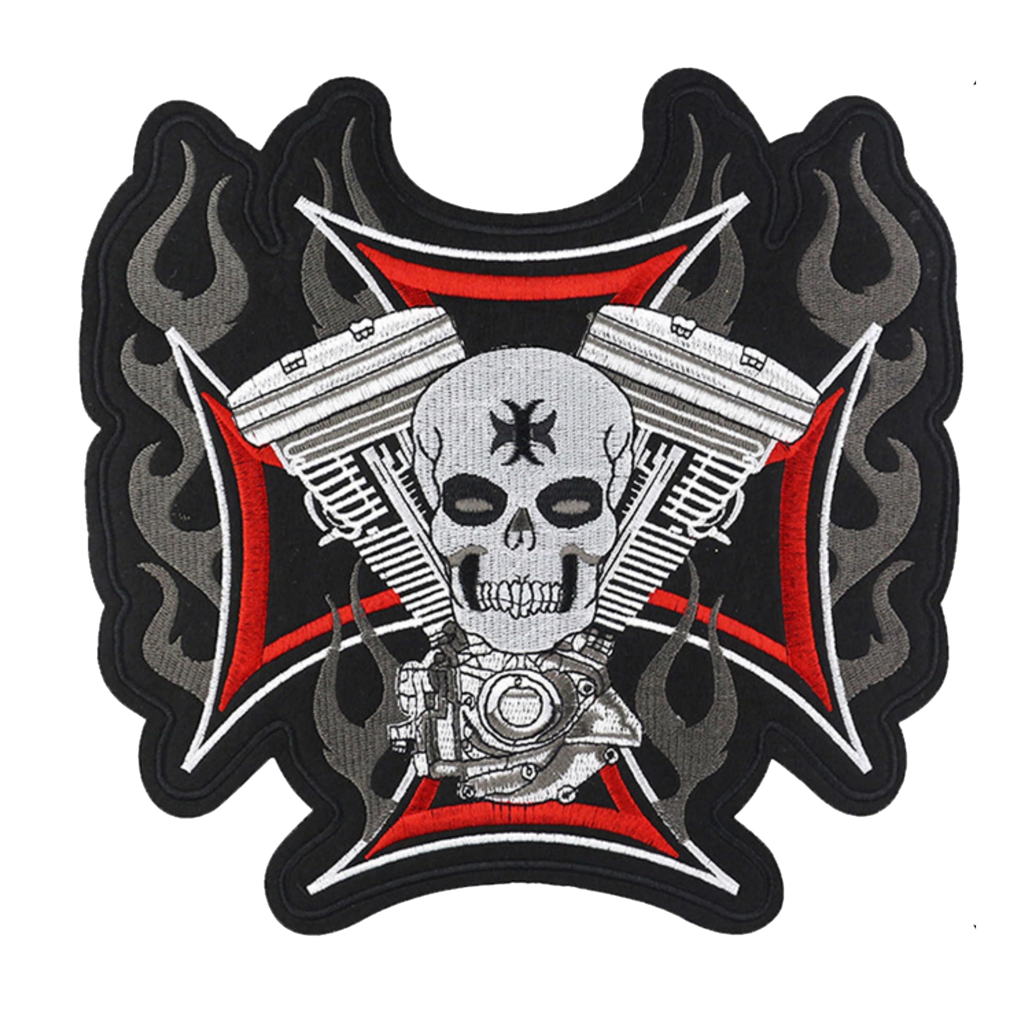 ODSS Iron on Appliques, Large Motorcycle Biker Patches Set Embroidered Patch, Cross Skulls Head, 9.8 x 10 inch