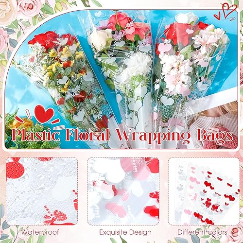 Miniatura 3 de Sayglossy 300 bolsas de envoltura de flores de graduación, mangas florales, bolsas de plástico de embalaje de flores para ramo de floristería,