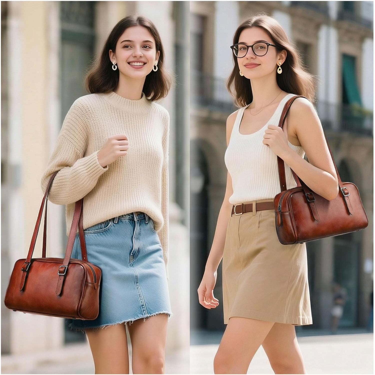 COOLCY Leather Shoulder Bag, Genuine Leather Purses Trendy Handbags,Vintage Hobo Clutch Bags Valentine's Gifts for Women - Image 2