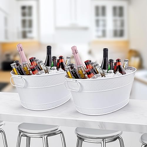 Miniatura 6 de BREKX Colt - Cubetas de hielo para fiestas, 16 botellas, hielera con asas, fácil de limpiar, acabado blanco brillante, resistente a fugas, ovalado