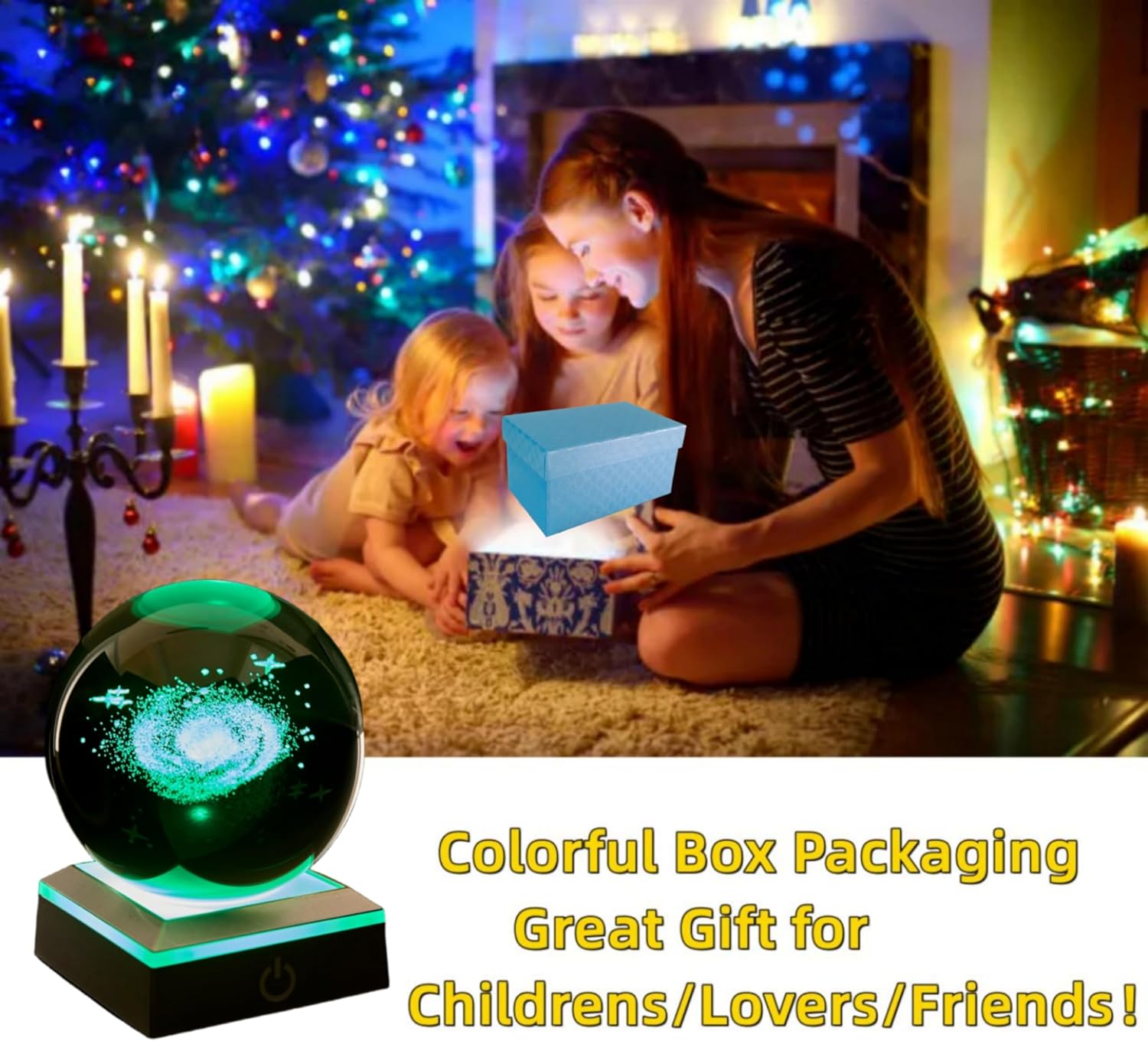 3D Galaxy Crystal Ball Night Light, Upgraded 3.15 Inch Glass Ball Lamp with LED Base, Galaxy Lamp Decor, Birthday Holiday Xmas Gifts for Boys Girls Friends (Galaxy)