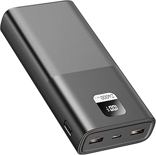 Power Bank 65W, 24000mAh USB C Fast Charging Laptop Portable Charger, 3-Output Battery Bank, LED Display External Battery ...